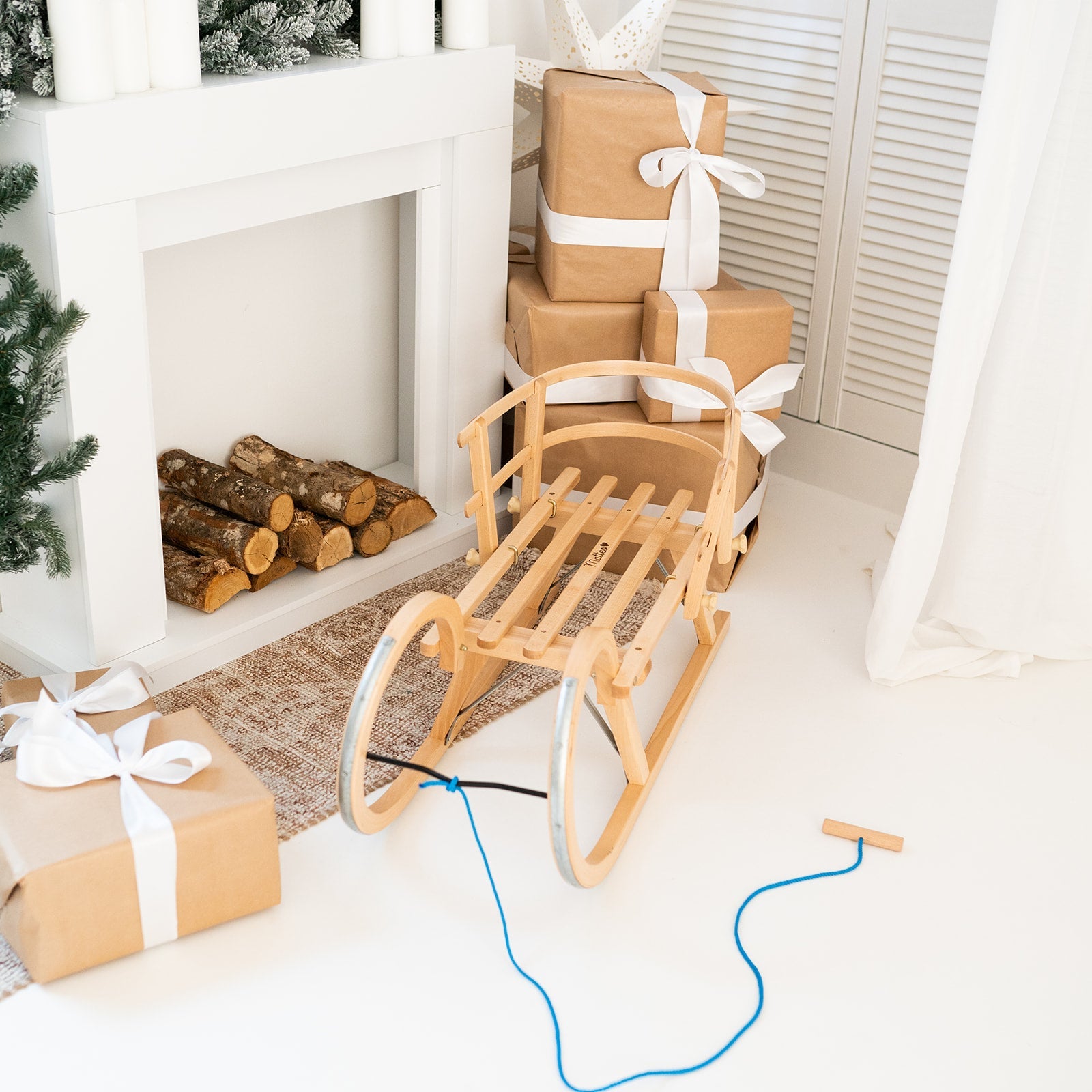 Hörnerschlitten Holz mit Lattensitz - personalisiert - wunderwunsch