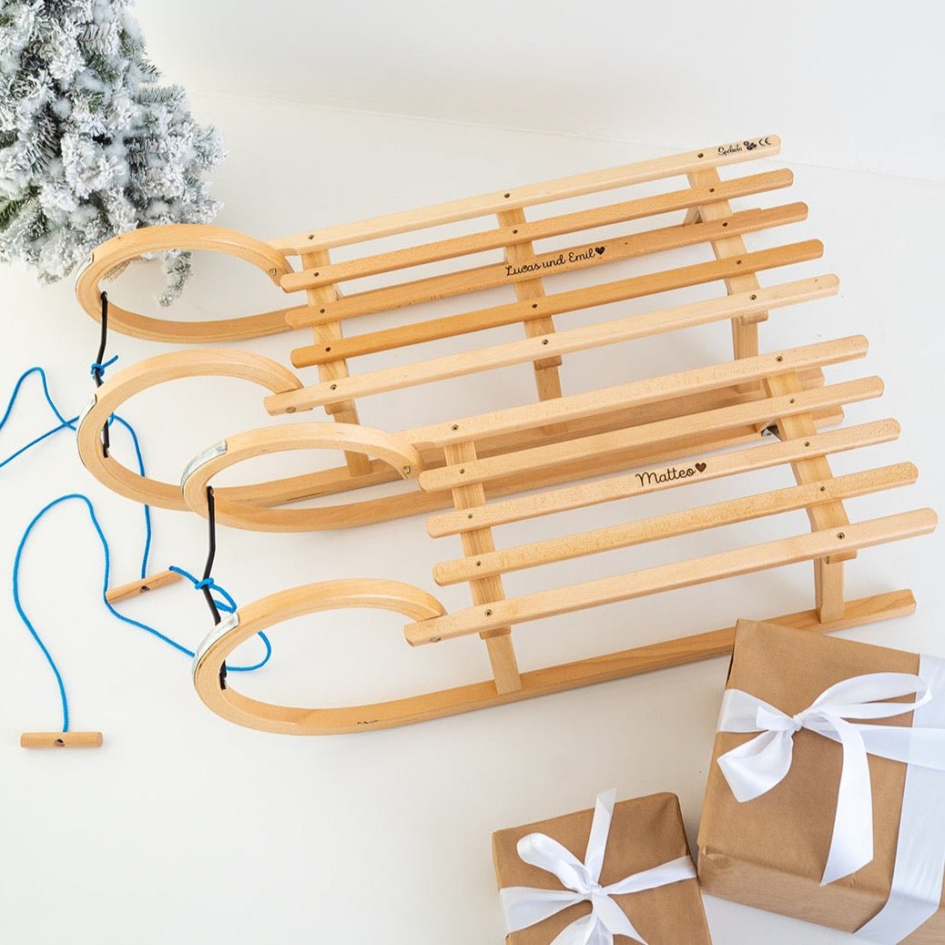 Hörnerschlitten Holz mit Lattensitz - personalisiert - wunderwunsch