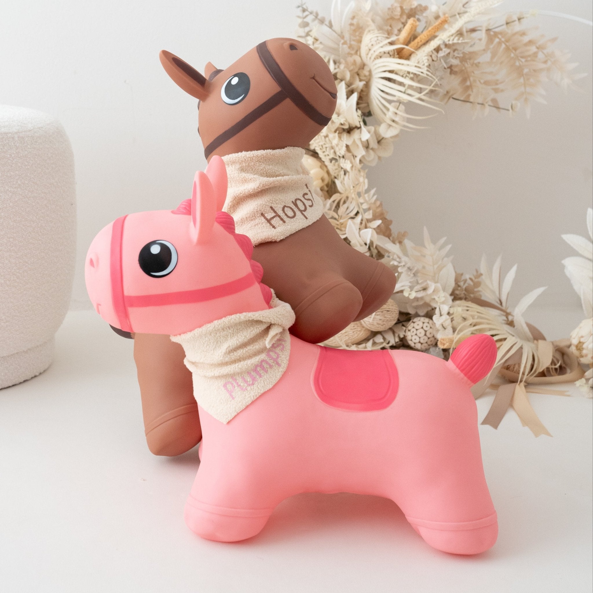 Hüpftier Pferd personalisiert - rosa und braun - wunderwunsch