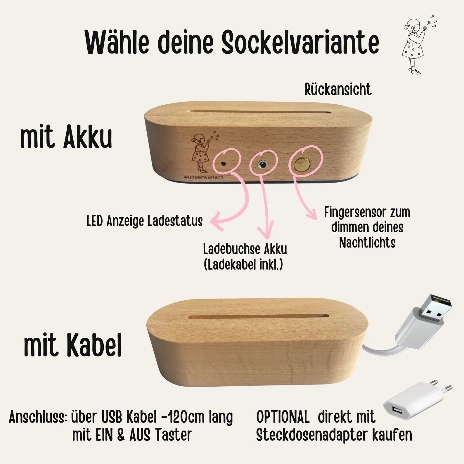 LED Nachtlicht Kinder personalisiert - Fuchs, Löwe, Bär Regenbogen