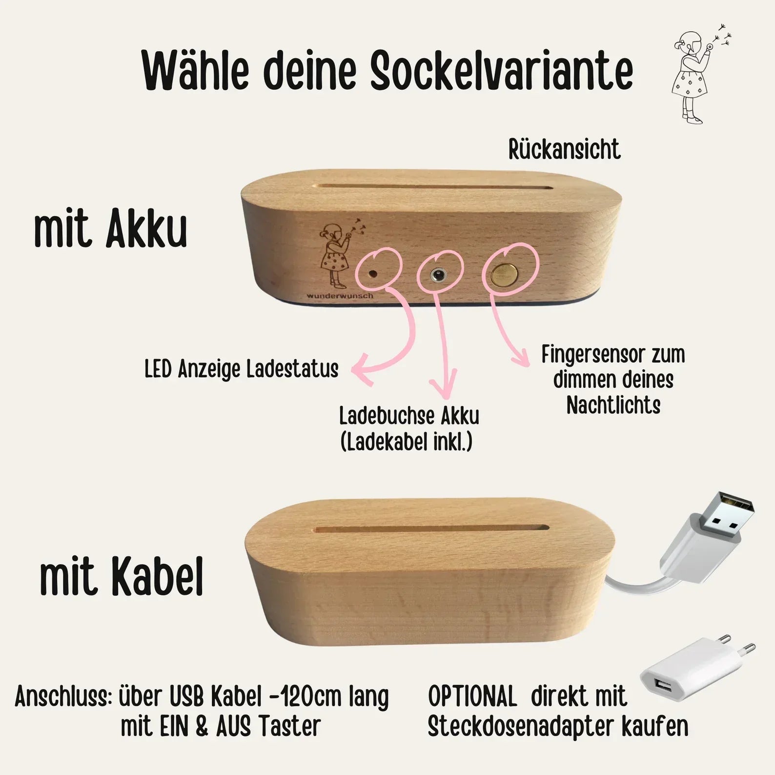 LED Nachtlicht Kinder personalisiert - Bär auf Baumstamm Aquarell
