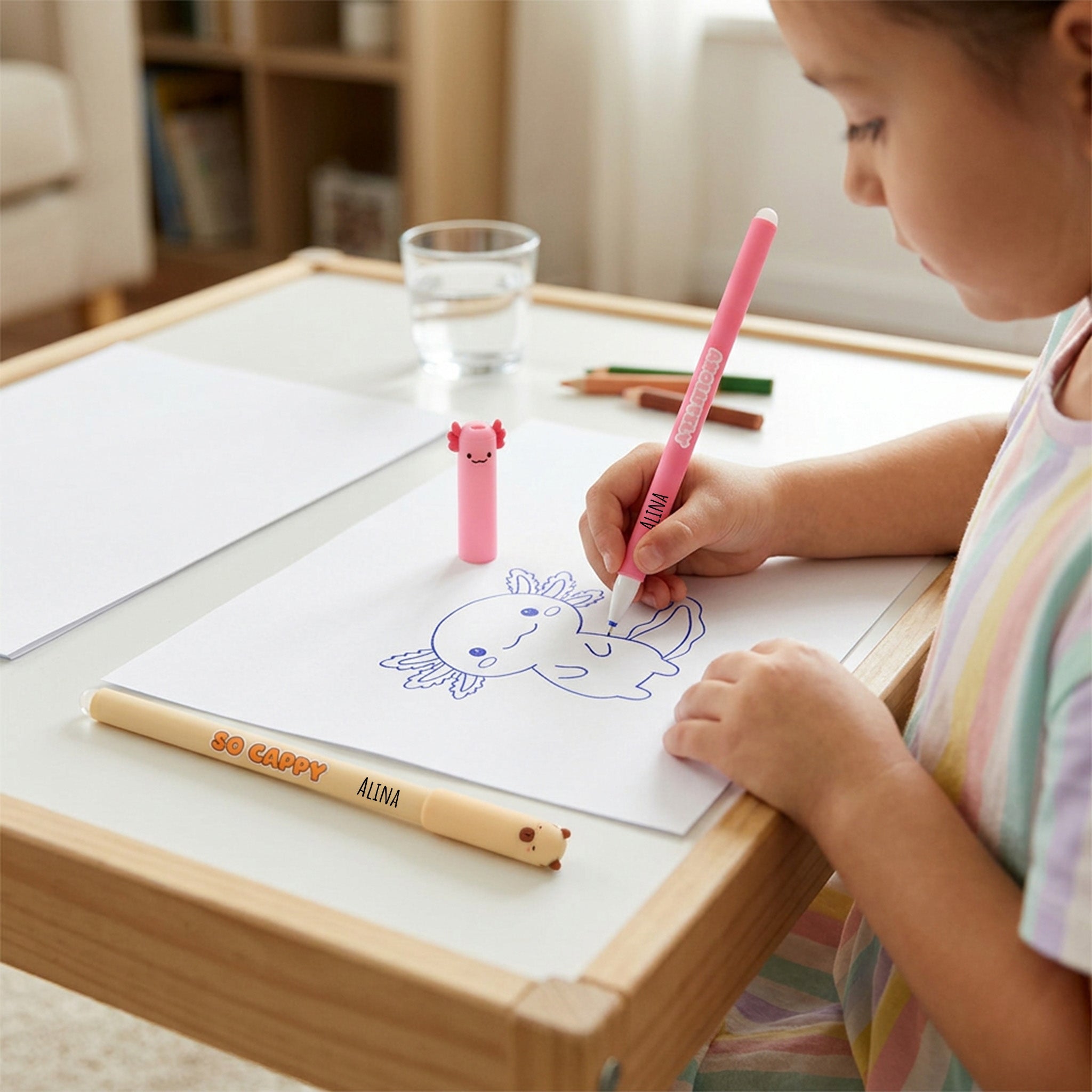 iTotal Radierbarer Stift Axolotl & Capybara personalisierbar - wunderwunsch