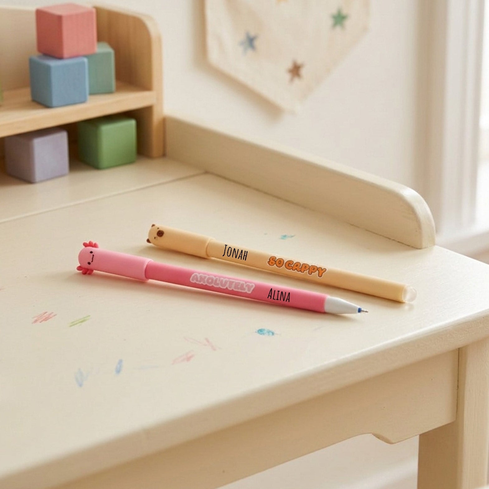 iTotal Radierbarer Stift Axolotl & Capybara personalisierbar - wunderwunsch