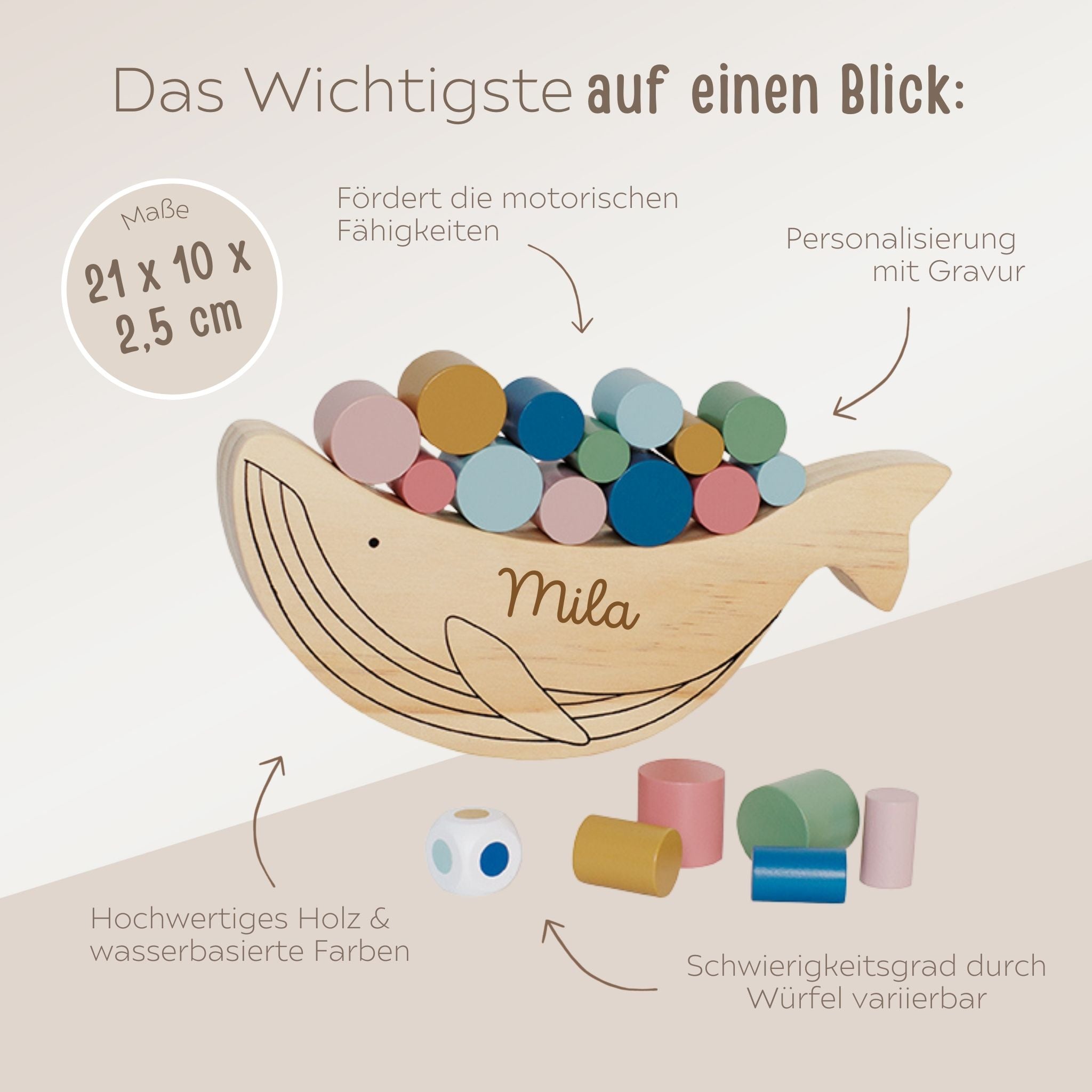 JABADABADO Balancierspiel Wal Holz personalisiert - wunderwunsch