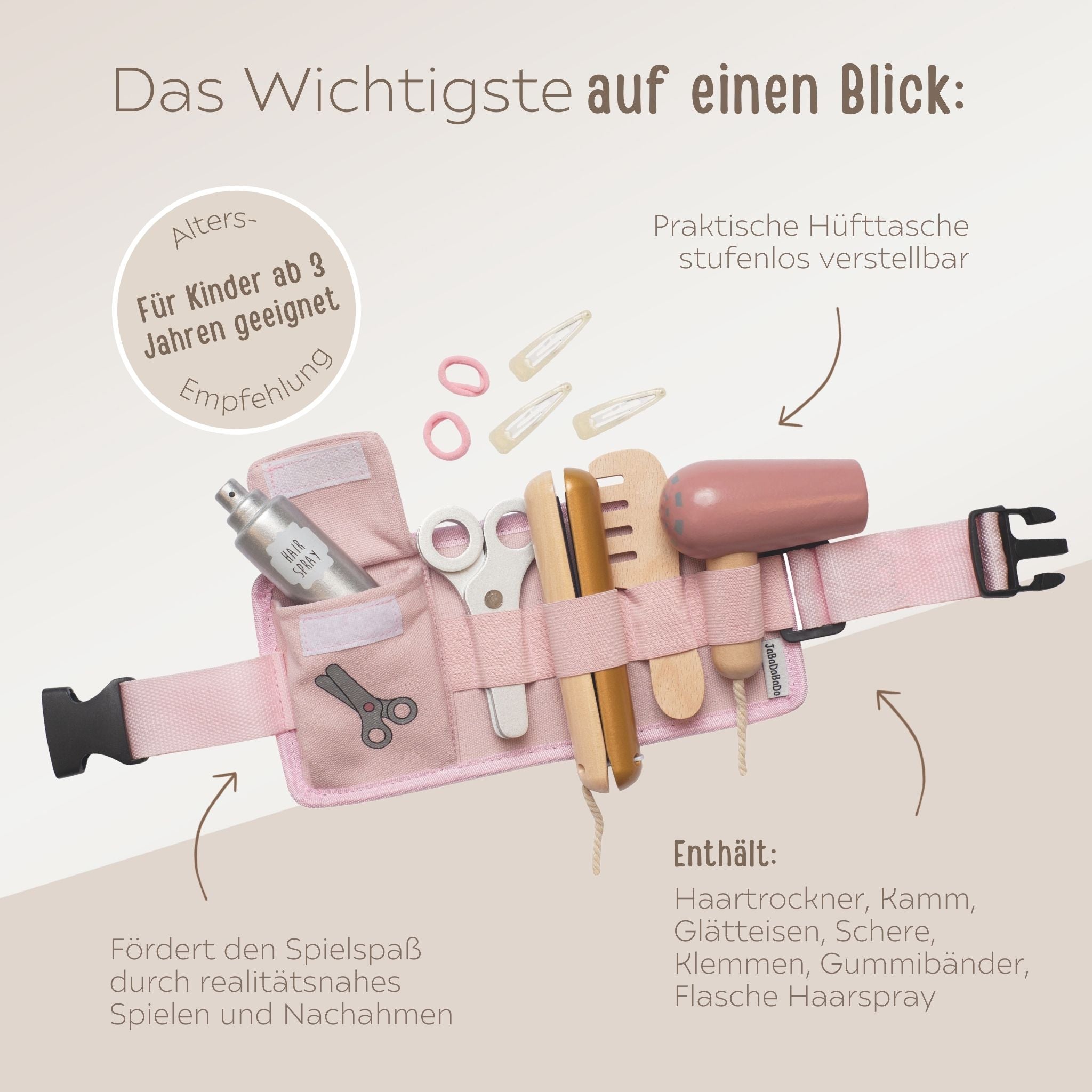 JABADABADO Friseurtasche Holz Stoff in rosa personalisiert - wunderwunsch