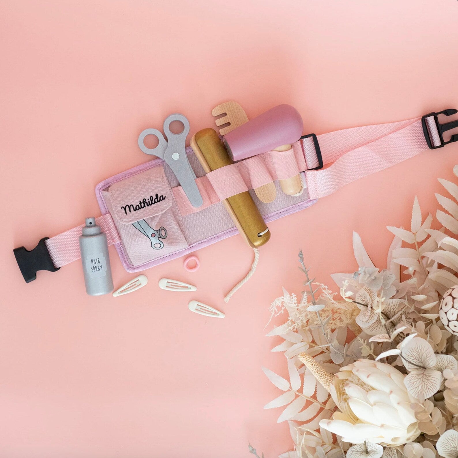 JABADABADO Friseurtasche Holz Stoff in rosa personalisiert - wunderwunsch