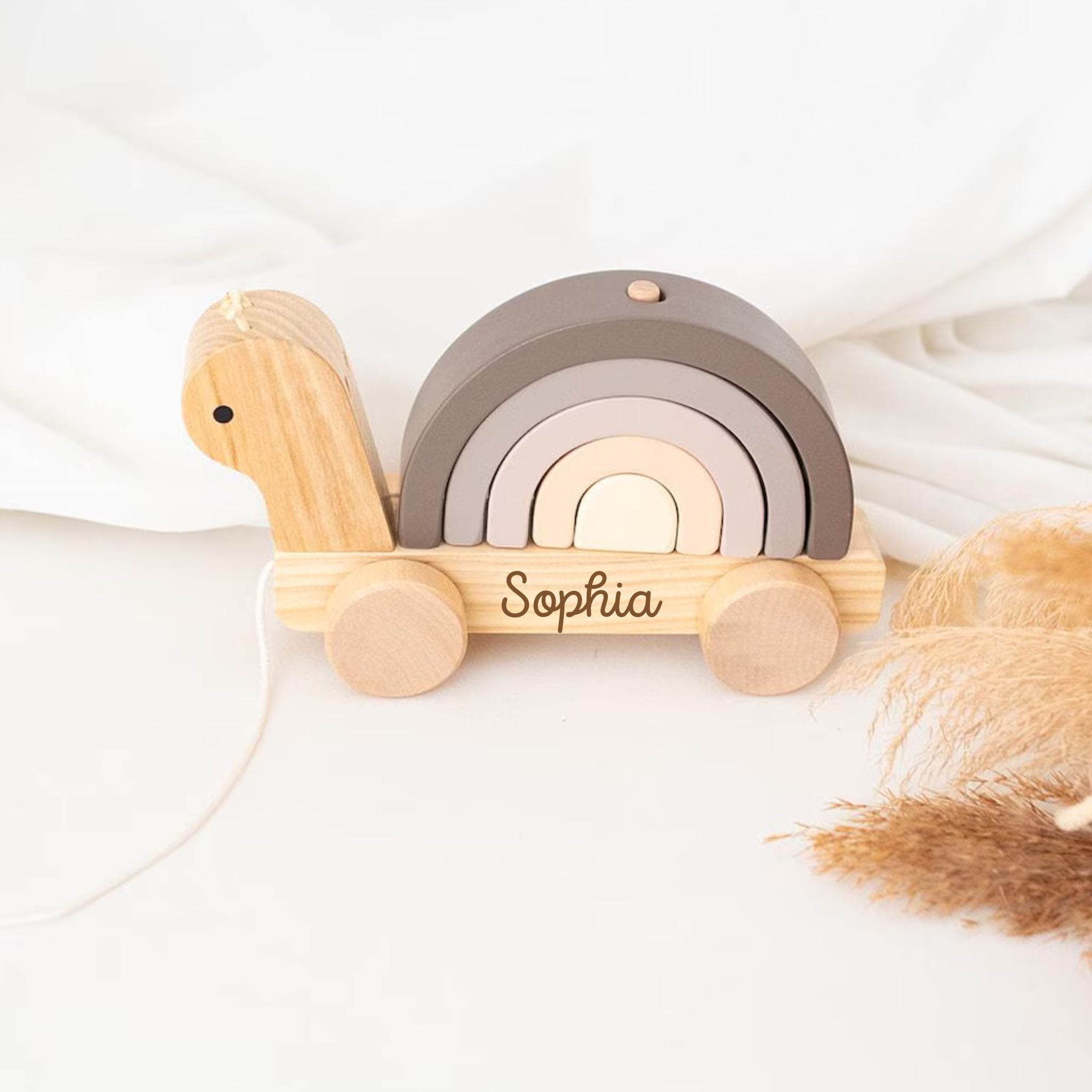 JABADABADO Nachziehtier & Stapelspiel Schnecke Beige Holz personalisiert - wunderwunsch