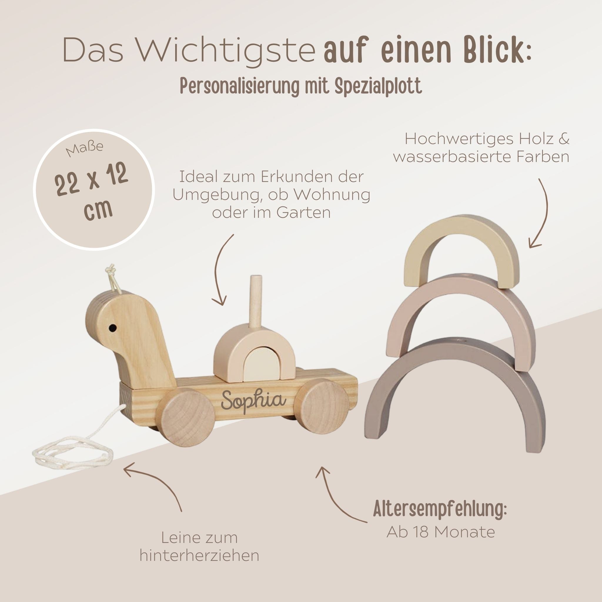 JABADABADO Nachziehtier & Stapelspiel Schnecke Beige Holz personalisiert - wunderwunsch