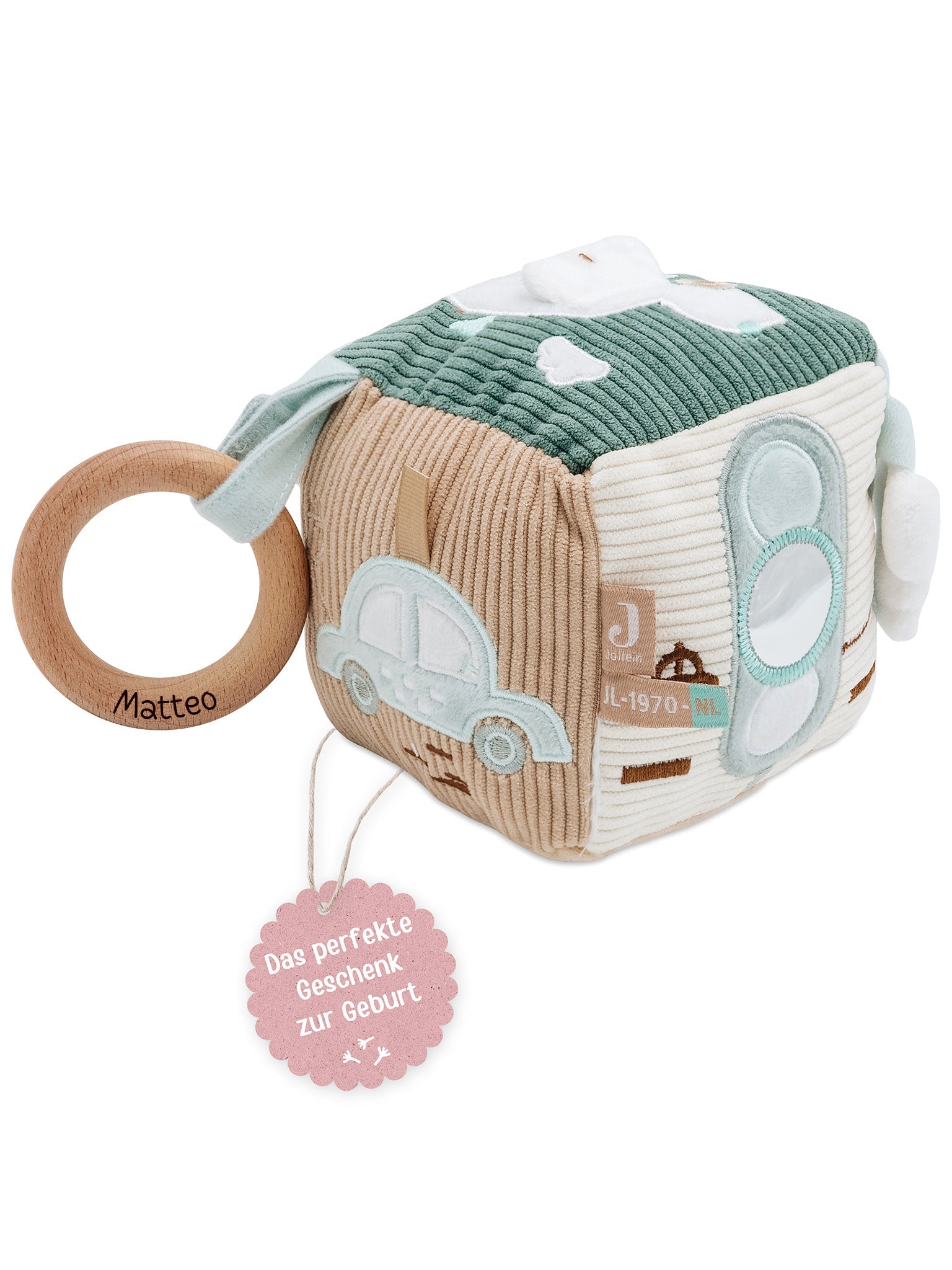 JOLLEIN Activity Stoffwürfel personalisierbar - Fee & Auto - wunderwunsch