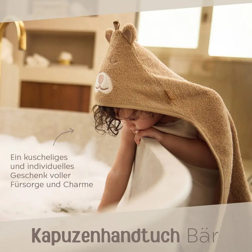 JOLLEIN Dino oder Bär Baby Kapuzenhandtuch Frottee personalisierbar - wunderwunsch