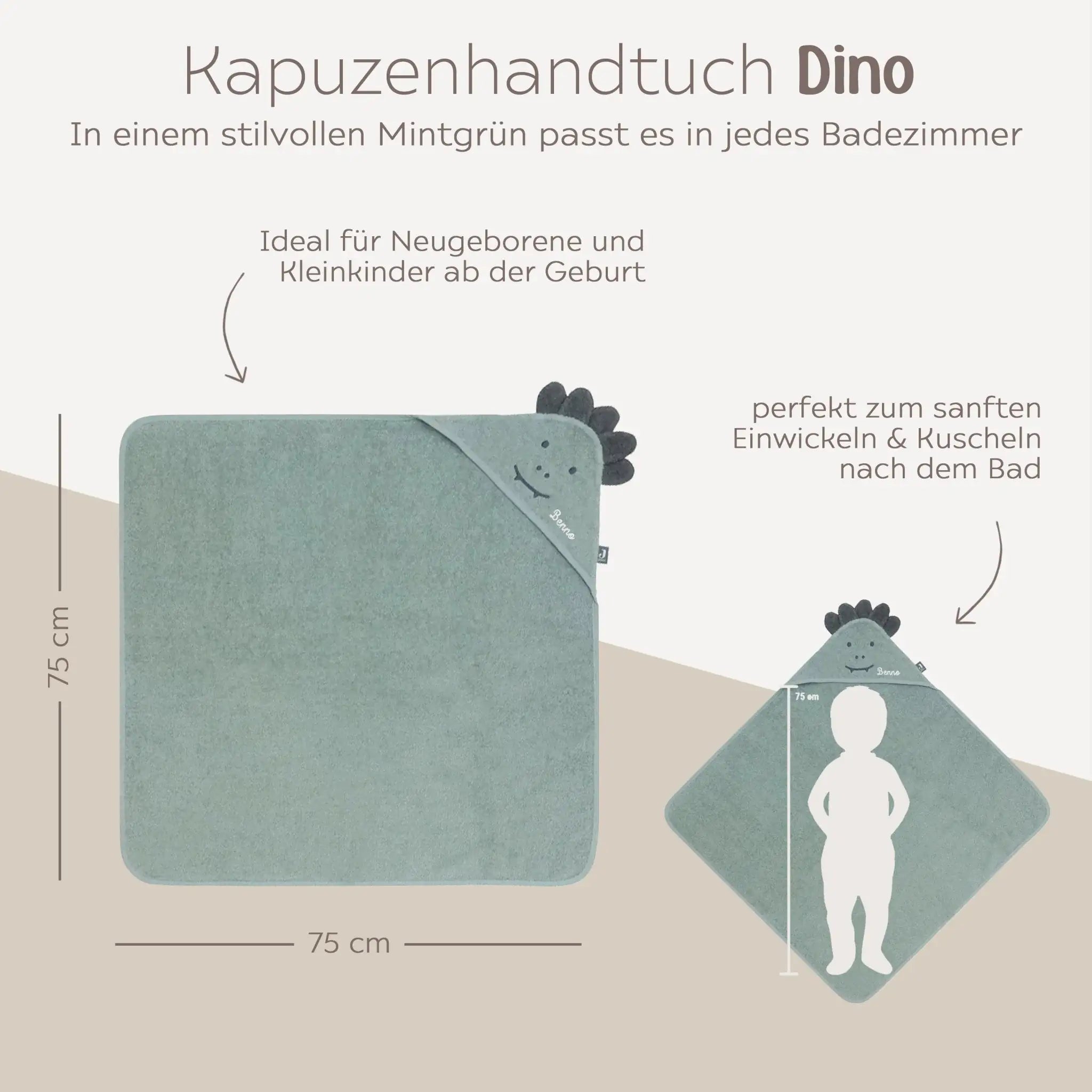 JOLLEIN Dino oder Bär Baby Kapuzenhandtuch Frottee personalisierbar - wunderwunsch