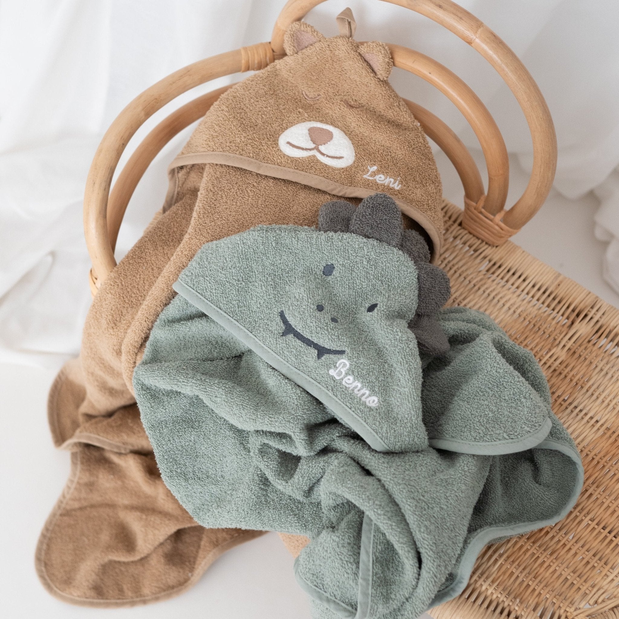 JOLLEIN Dino oder Bär Baby Kapuzenhandtuch Frottee - wunderwunsch