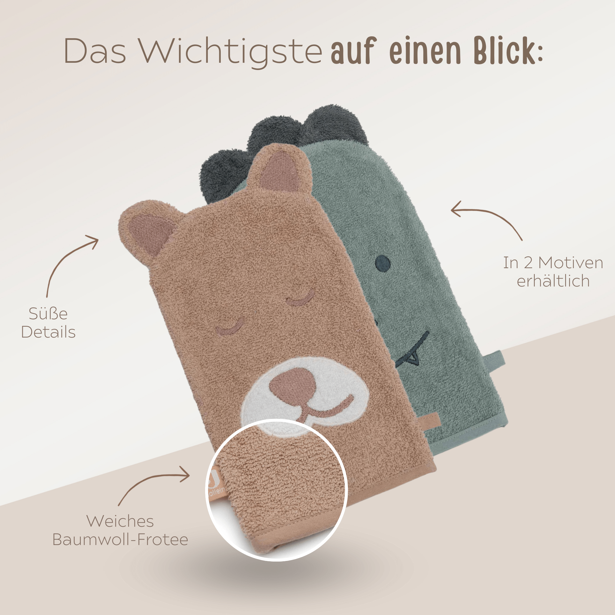 JOLLEIN Dino oder Bär Baby Waschhandschuh Frottee - wunderwunsch