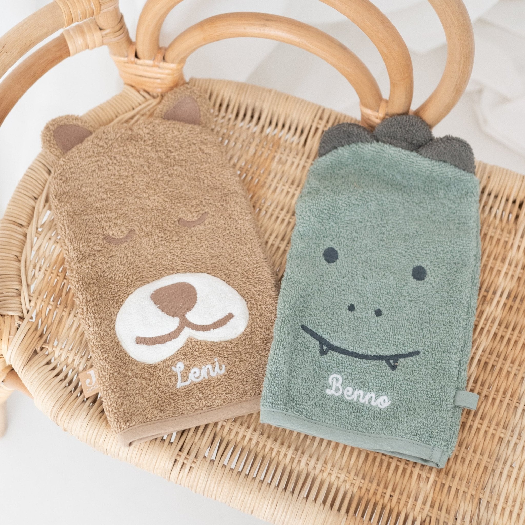 JOLLEIN Dino oder Bär Baby Waschhandschuh Frottee - wunderwunsch