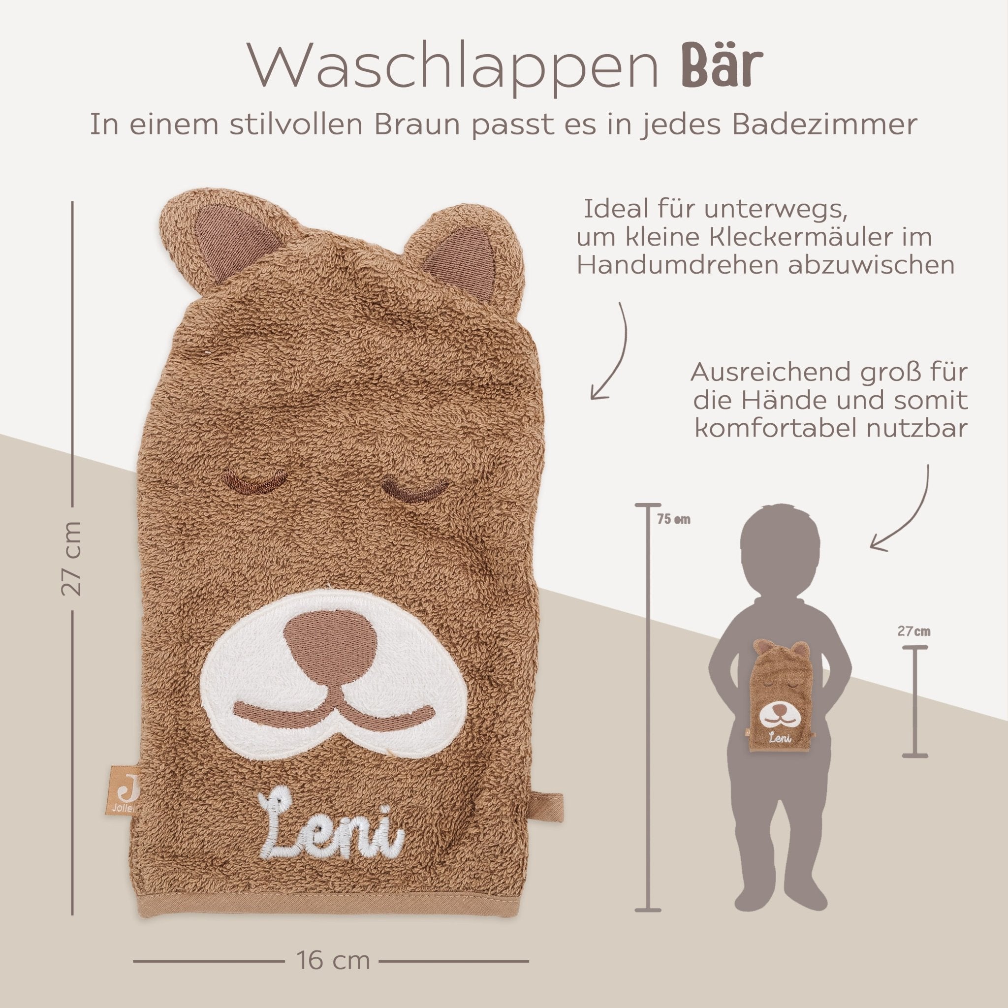 JOLLEIN Dino oder Bär Baby Waschhandschuh Frottee - wunderwunsch