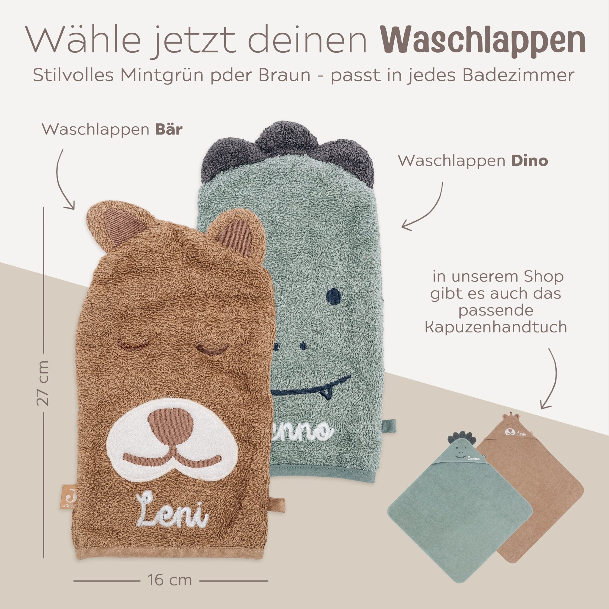 JOLLEIN Dino oder Bär Baby Waschhandschuh Frottee - wunderwunsch