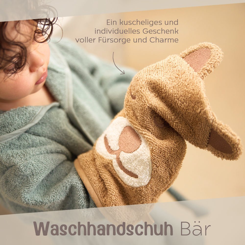 JOLLEIN Dino oder Bär Baby Waschhandschuh Frottee - wunderwunsch