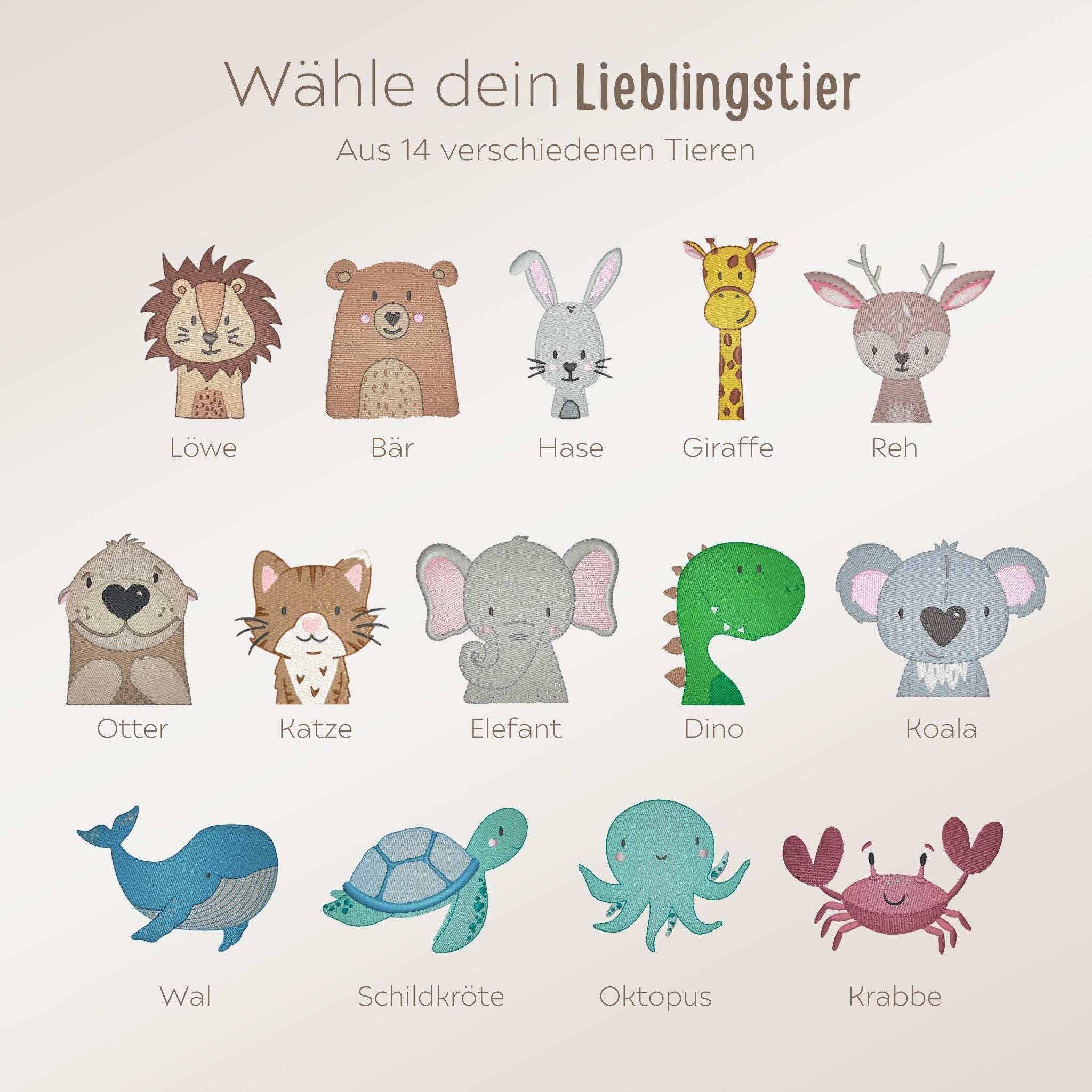 JOLLEIN Handtuch Klein 75 x 75cm personalisiert - Wunderwunsch Tiere - wunderwunsch