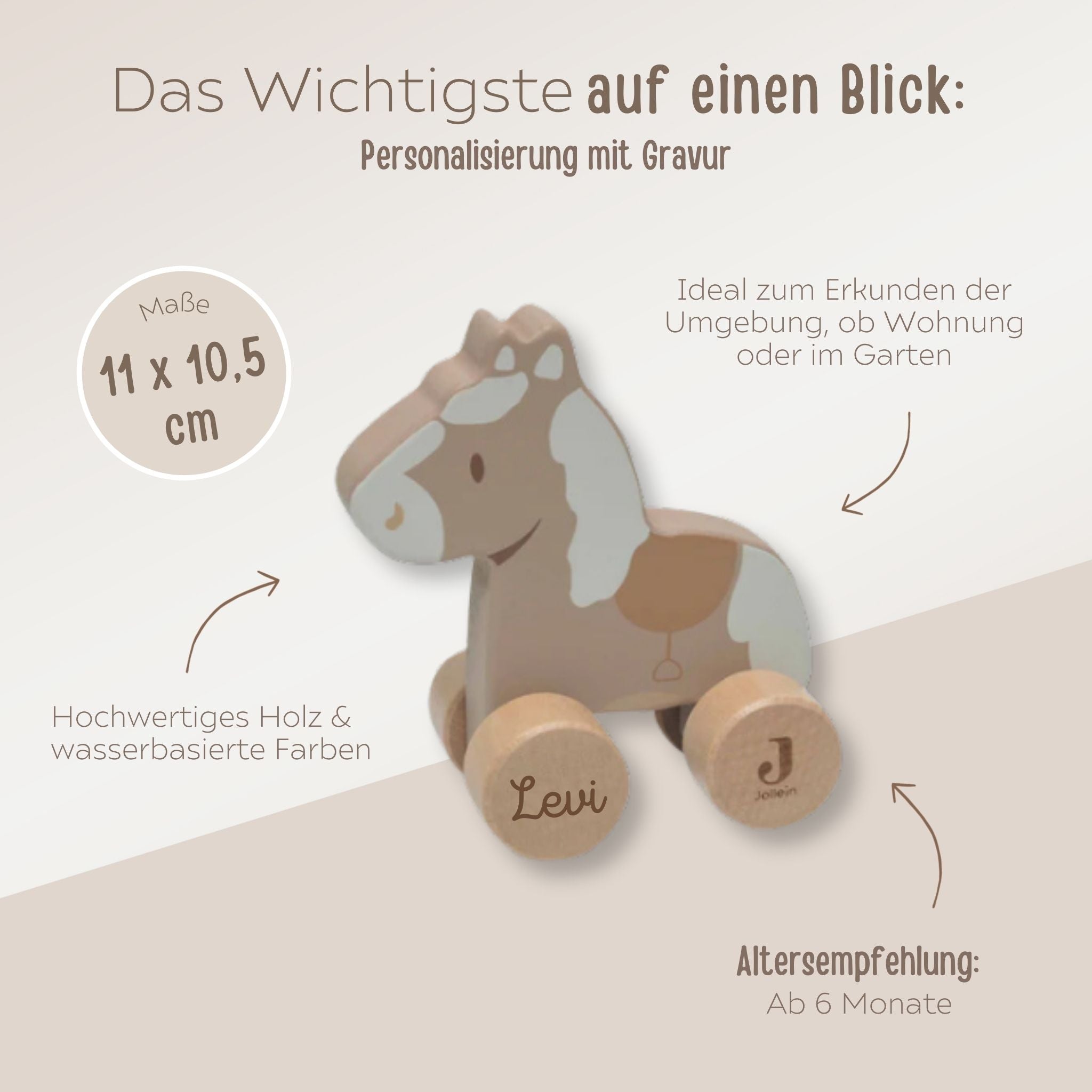 JOLLEIN Holzpferd auf Rädern personalisiert - wunderwunsch