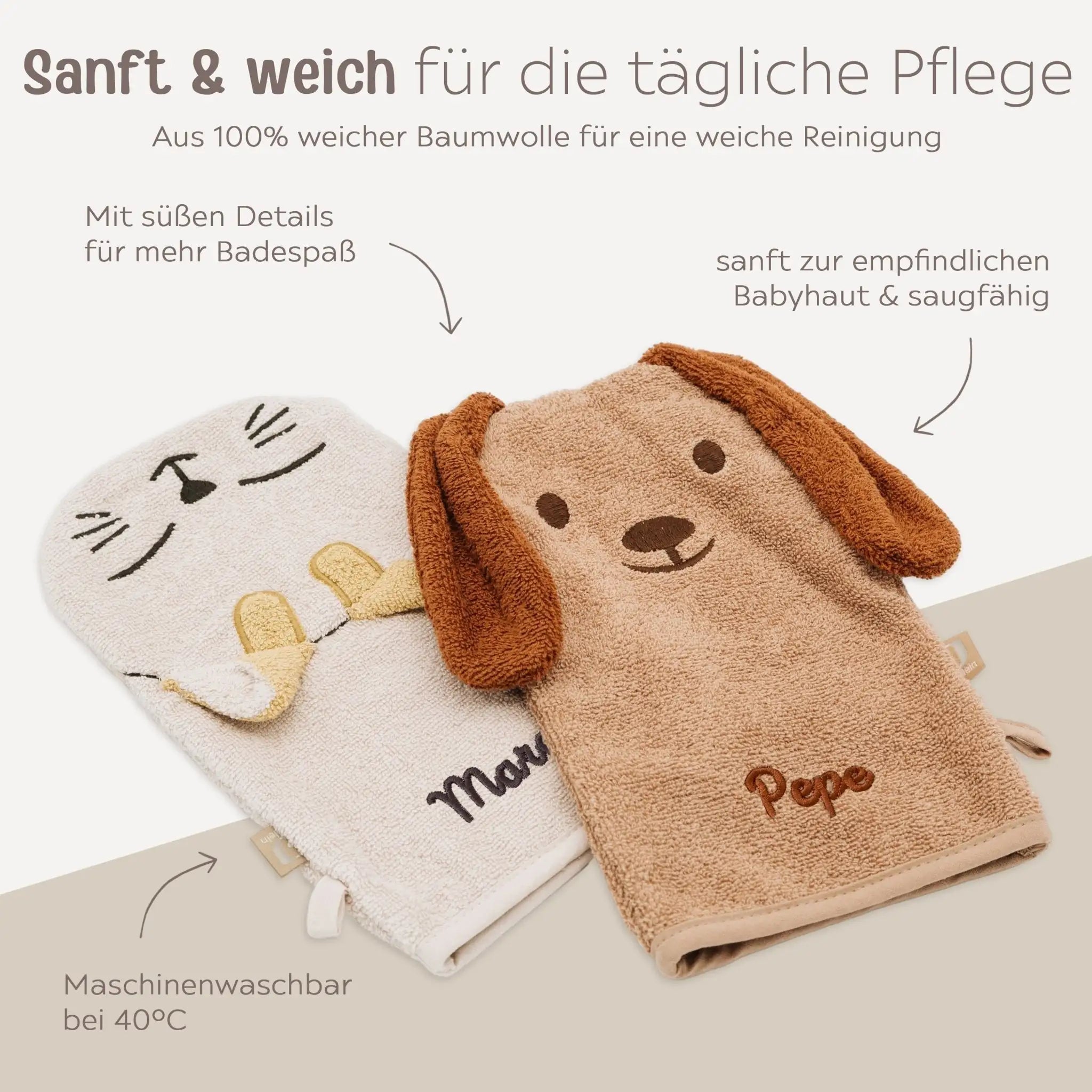 JOLLEIN Hund oder Katze Baby Waschhandschuh Frottee - wunderwunsch