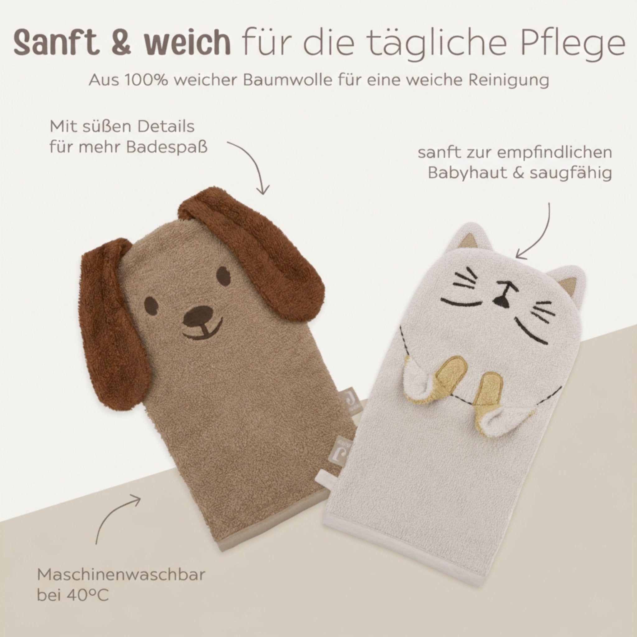 JOLLEIN Hund oder Katze Baby Waschhandschuh Frottee - wunderwunsch