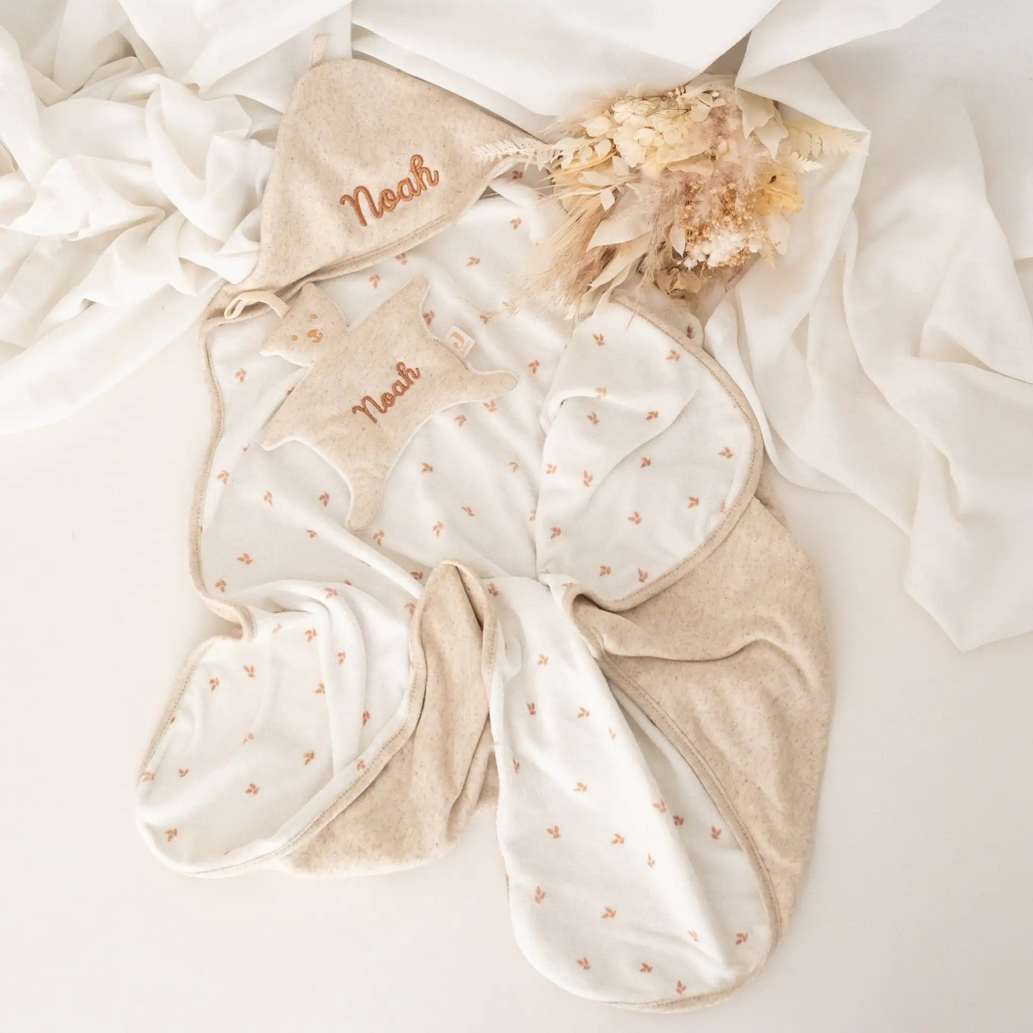 JOLLEIN Kapuzenbadetuch und Schmusetuch "Harvest" personalisiert - wunderwunsch