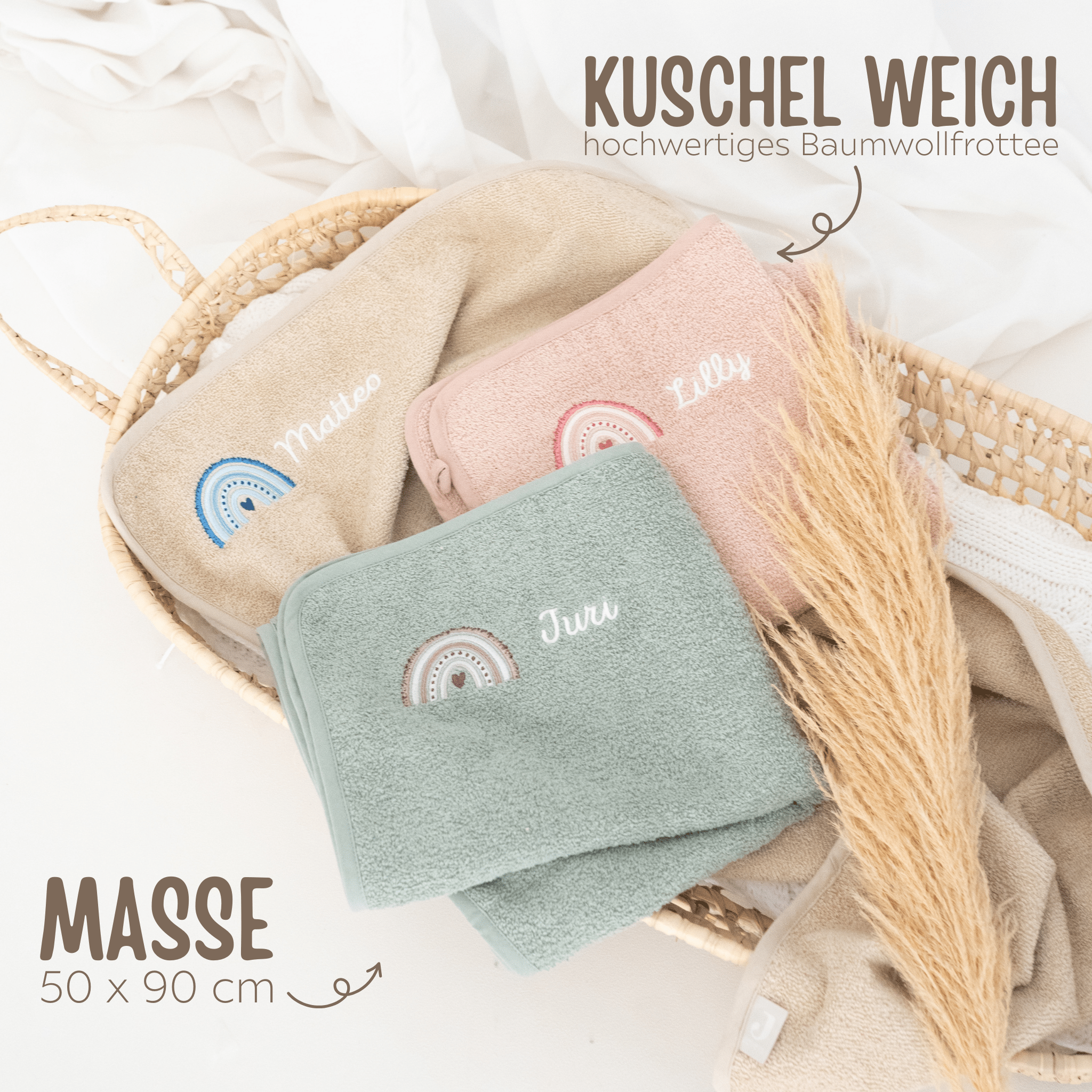 JOLLEIN Kinder Handtuch 50x90 cm personalisiert - Regenbogen - wunderwunsch