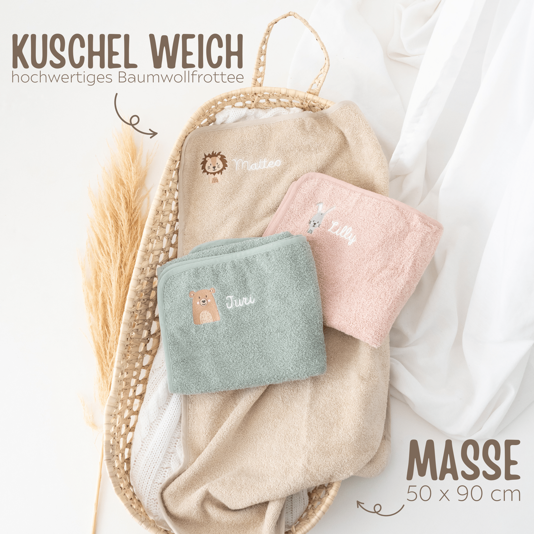 JOLLEIN Kinder Handtuch 50x90 cm personalisiert - Wunderwunsch Tiere - wunderwunsch
