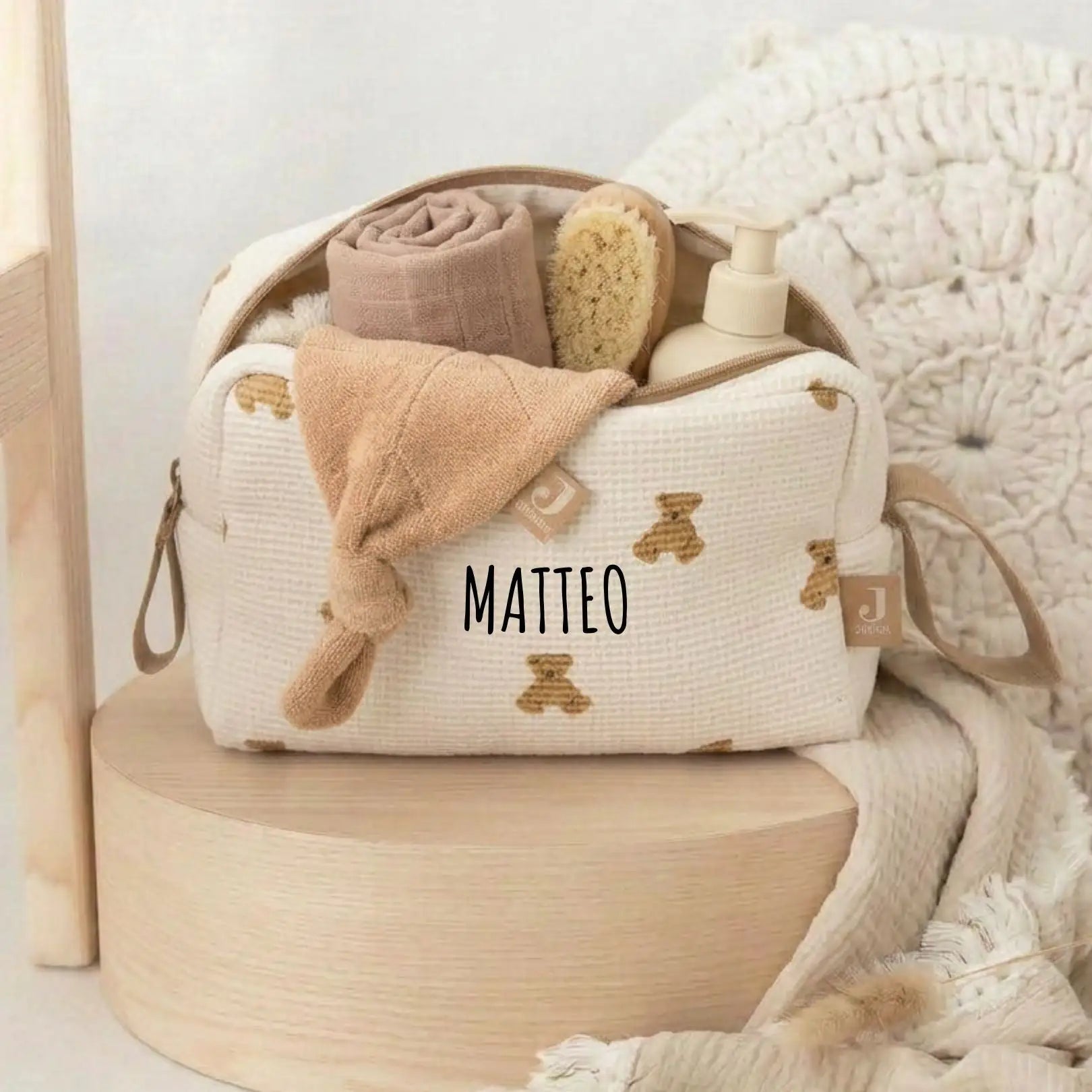 JOLLEIN Kulturtasche Bär Print personalisierbar - wunderwunsch