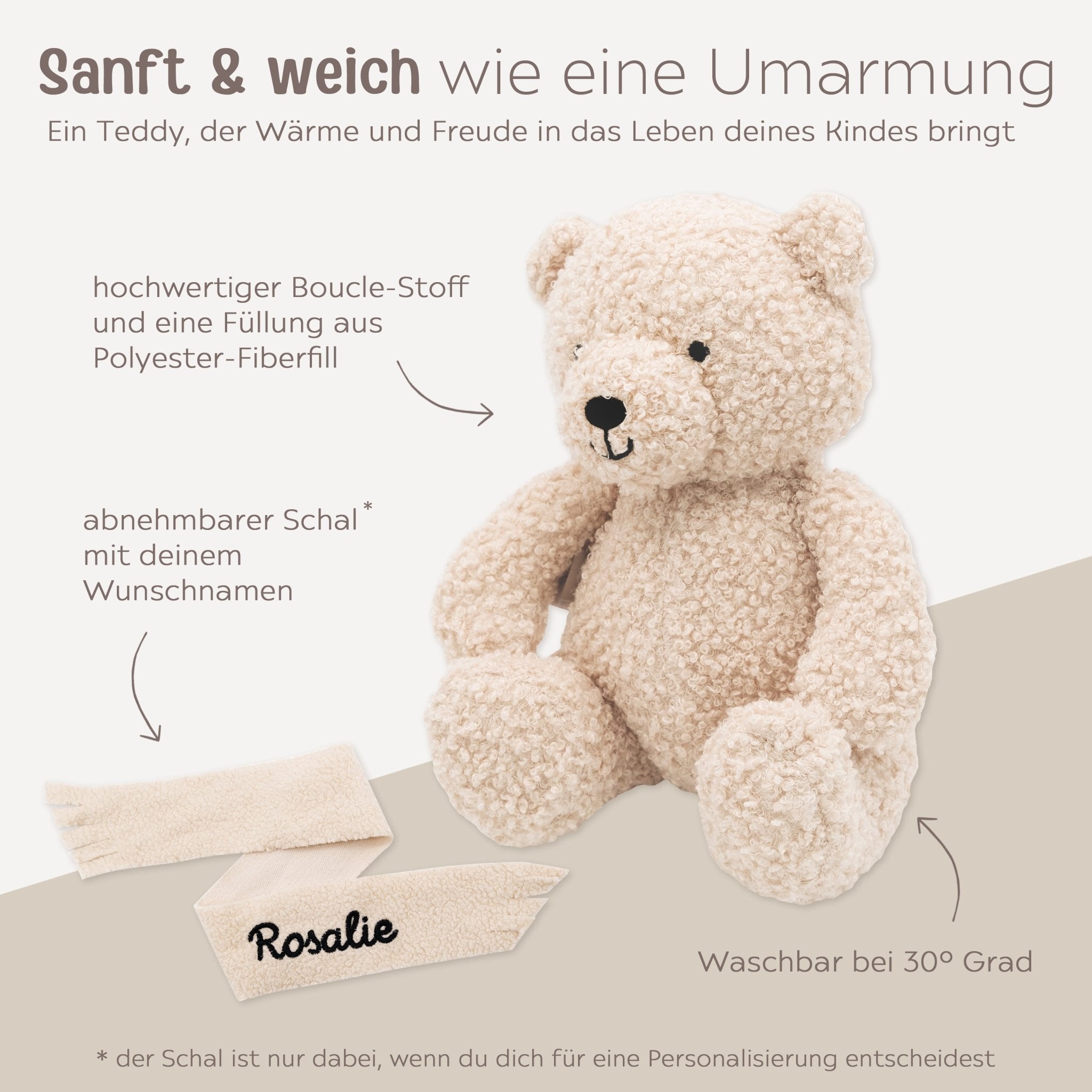 JOLLEIN Kuscheltier Boucle Teddybär personalisiert - wunderwunsch