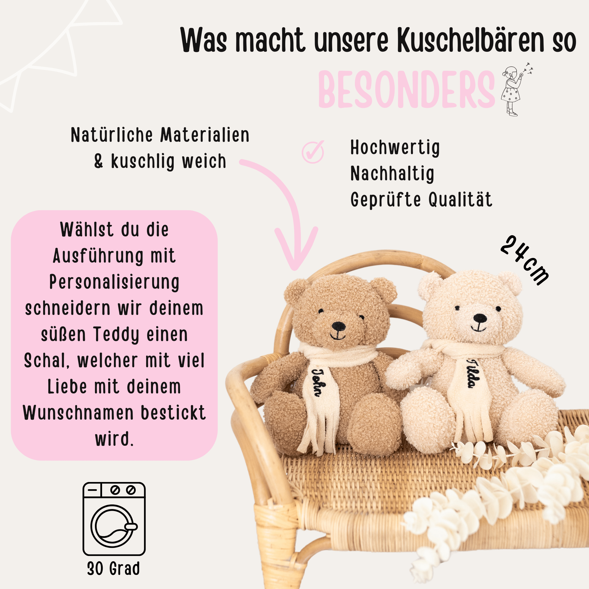 JOLLEIN Kuscheltier Boucle Teddybär personalisiert - wunderwunsch