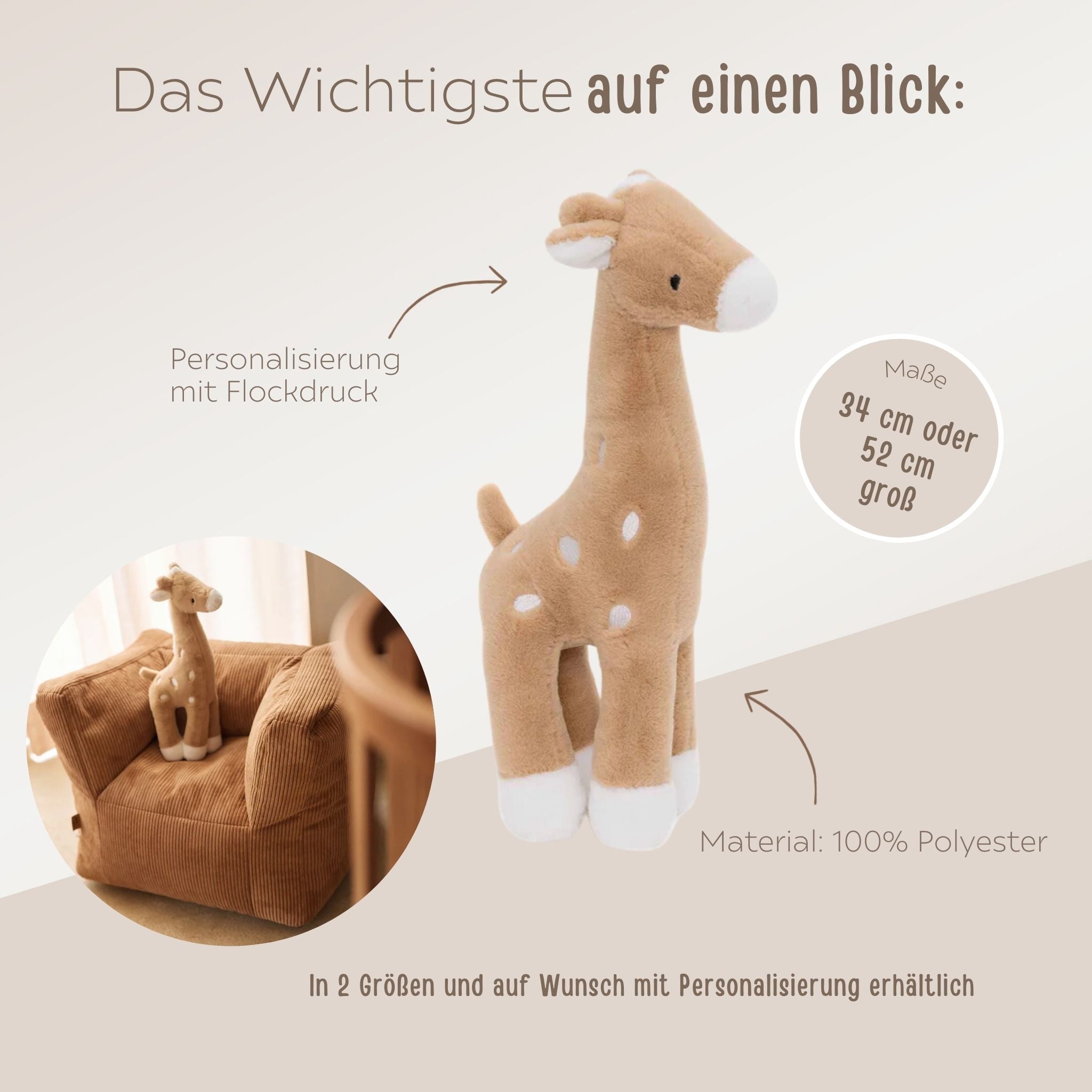 JOLLEIN Kuscheltier Giraffe personalisierbar - wunderwunsch