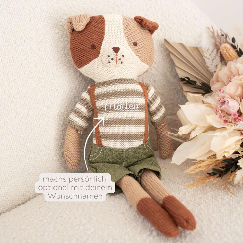 JOLLEIN Kuscheltier Hund oder Katze personalisierbar - wunderwunsch