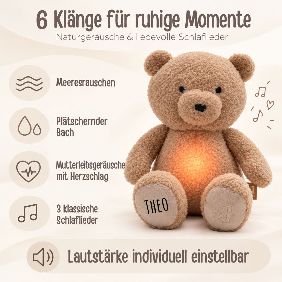 JOLLEIN Kuscheltier mit Licht & Sound personalisiert - wunderwunsch