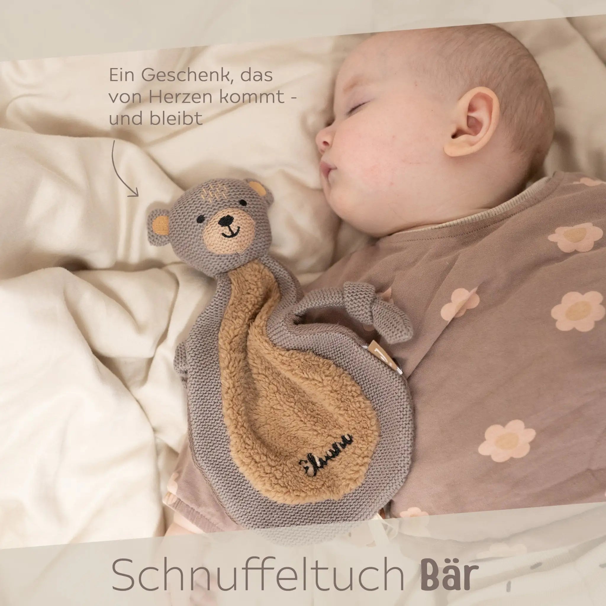 JOLLEIN Schmusetuch personalisiert - Bär, Giraffe, Löwe oder Fuchs - wunderwunsch