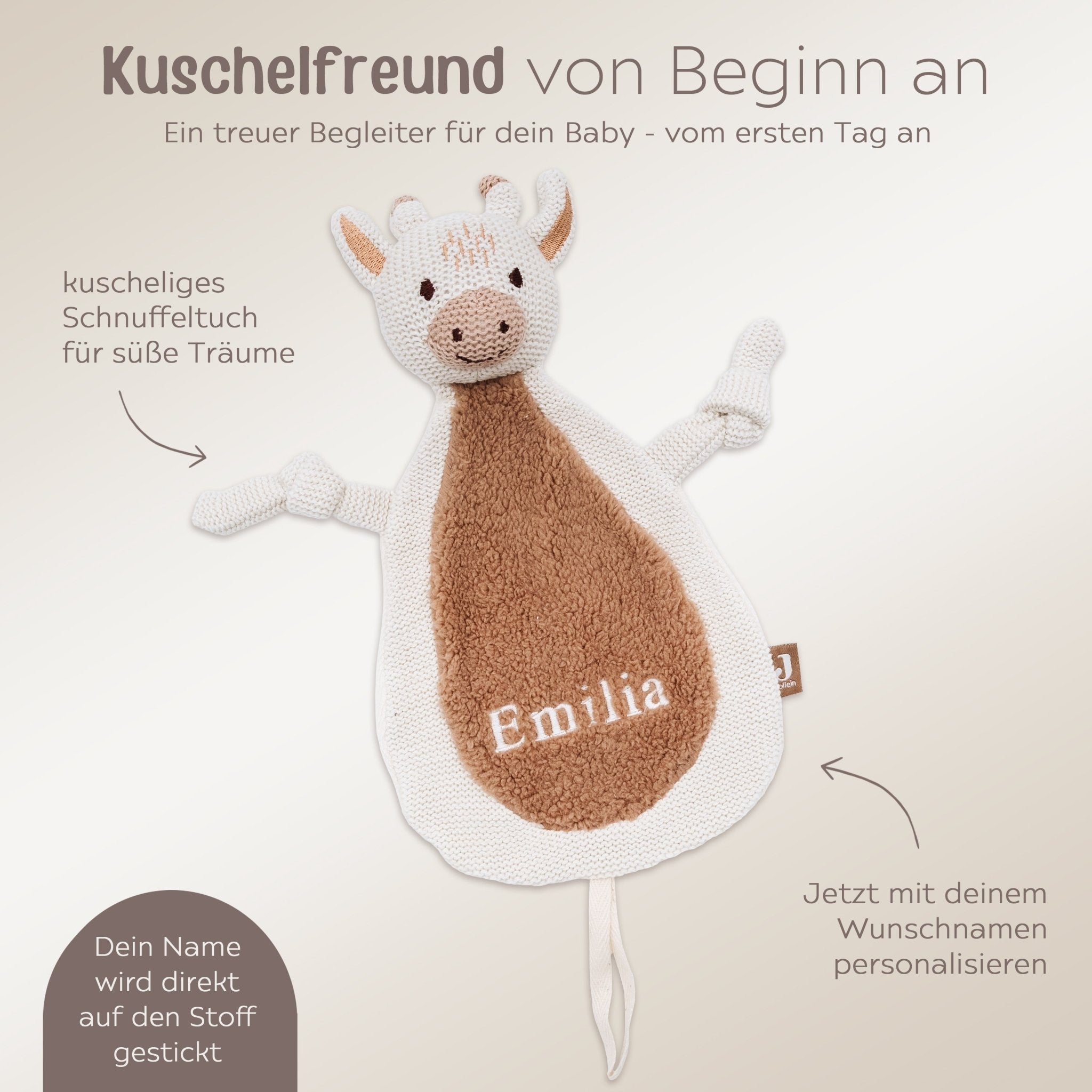 JOLLEIN Schmusetuch personalisiert - Bär, Giraffe, Löwe oder Fuchs - wunderwunsch