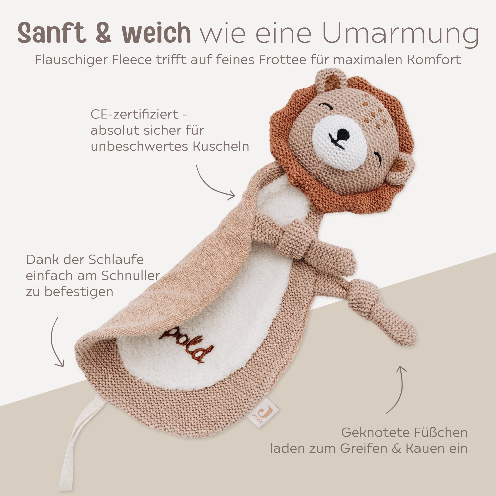 JOLLEIN Schmusetuch personalisiert - Bär, Giraffe, Löwe oder Fuchs - wunderwunsch
