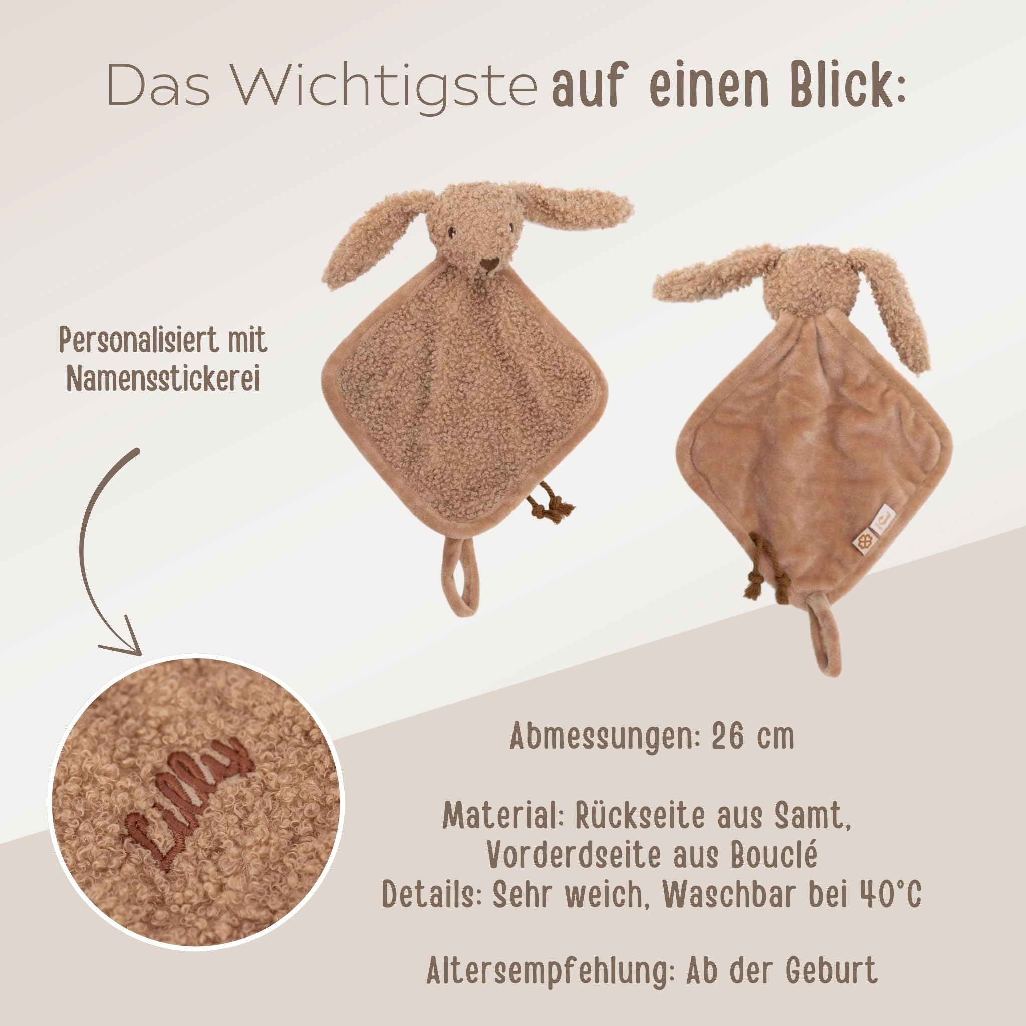 JOLLEIN Schmusetuch personalisiert Hase Bouclé biscuit - wunderwunsch