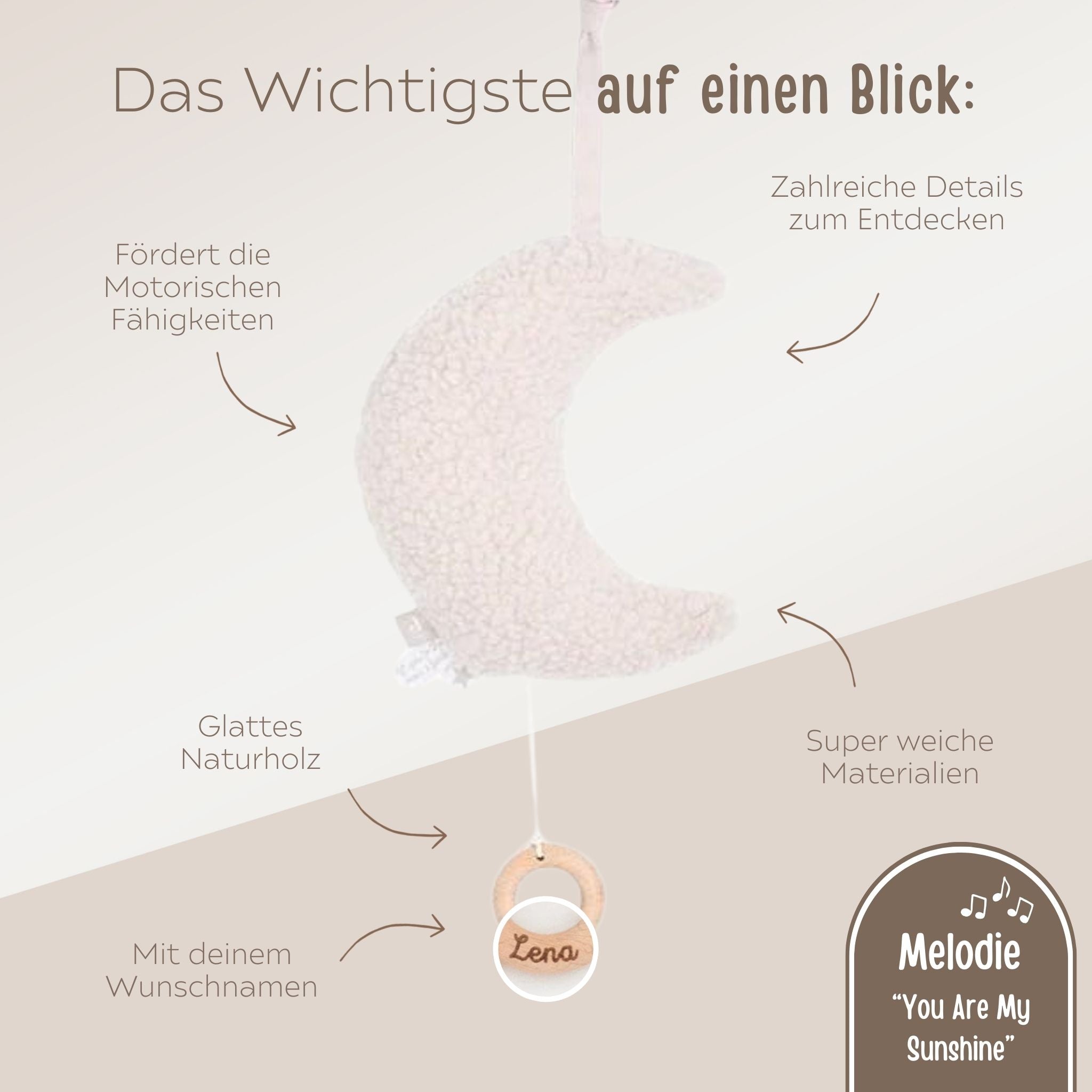 JOLLEIN Spieluhr für Babys personalisiert - Mond Boucle - wunderwunsch
