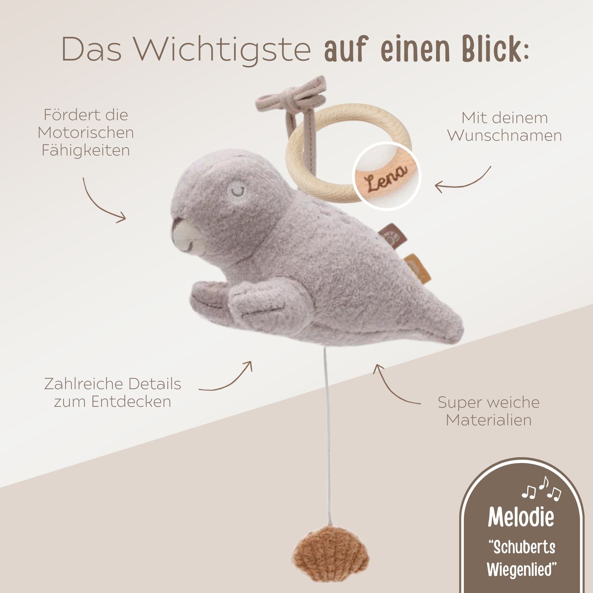 JOLLEIN Spieluhr für Babys personalisiert - Robbe Boucle - wunderwunsch
