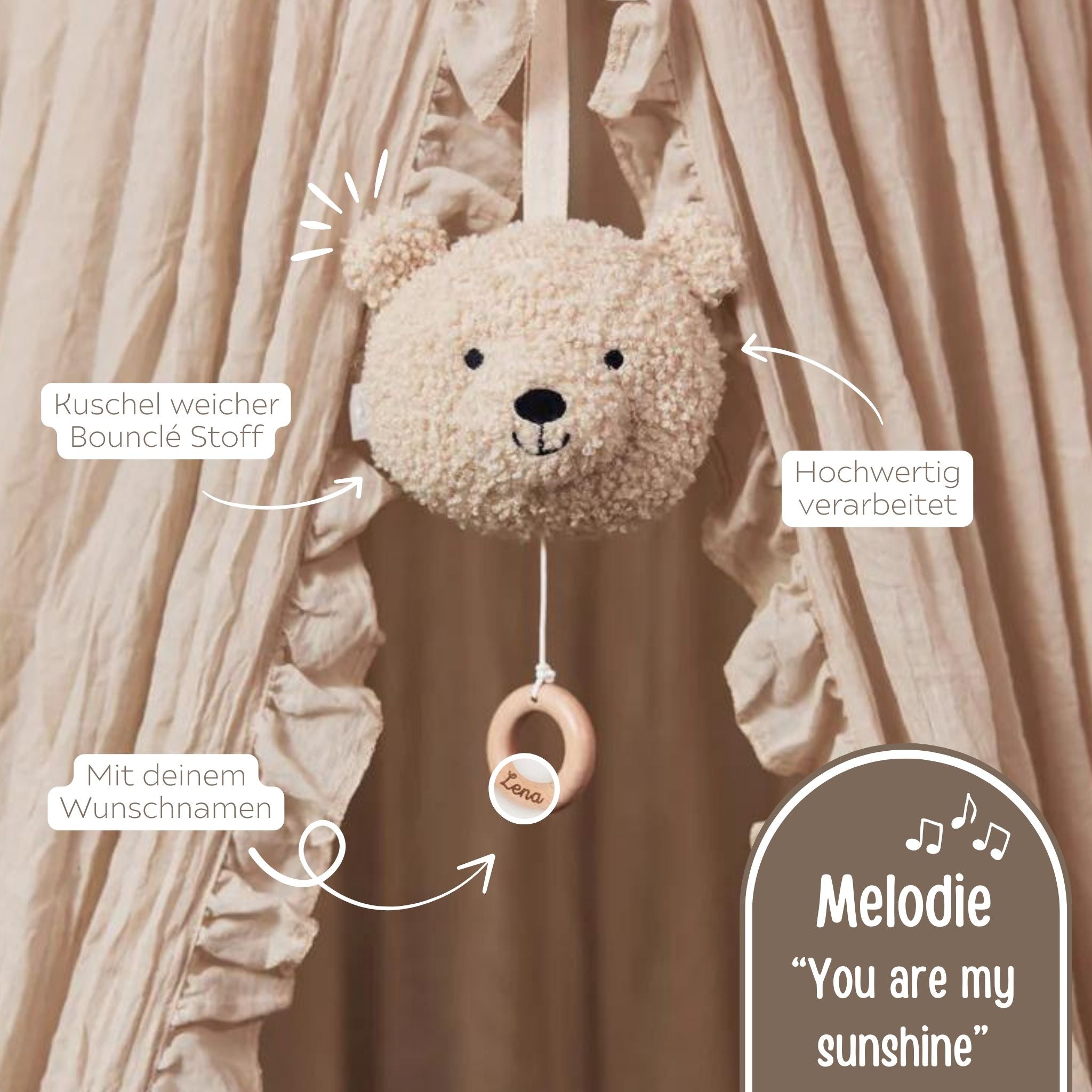 JOLLEIN Spieluhr für Babys personalisiert - Teddybär Boucle - wunderwunsch