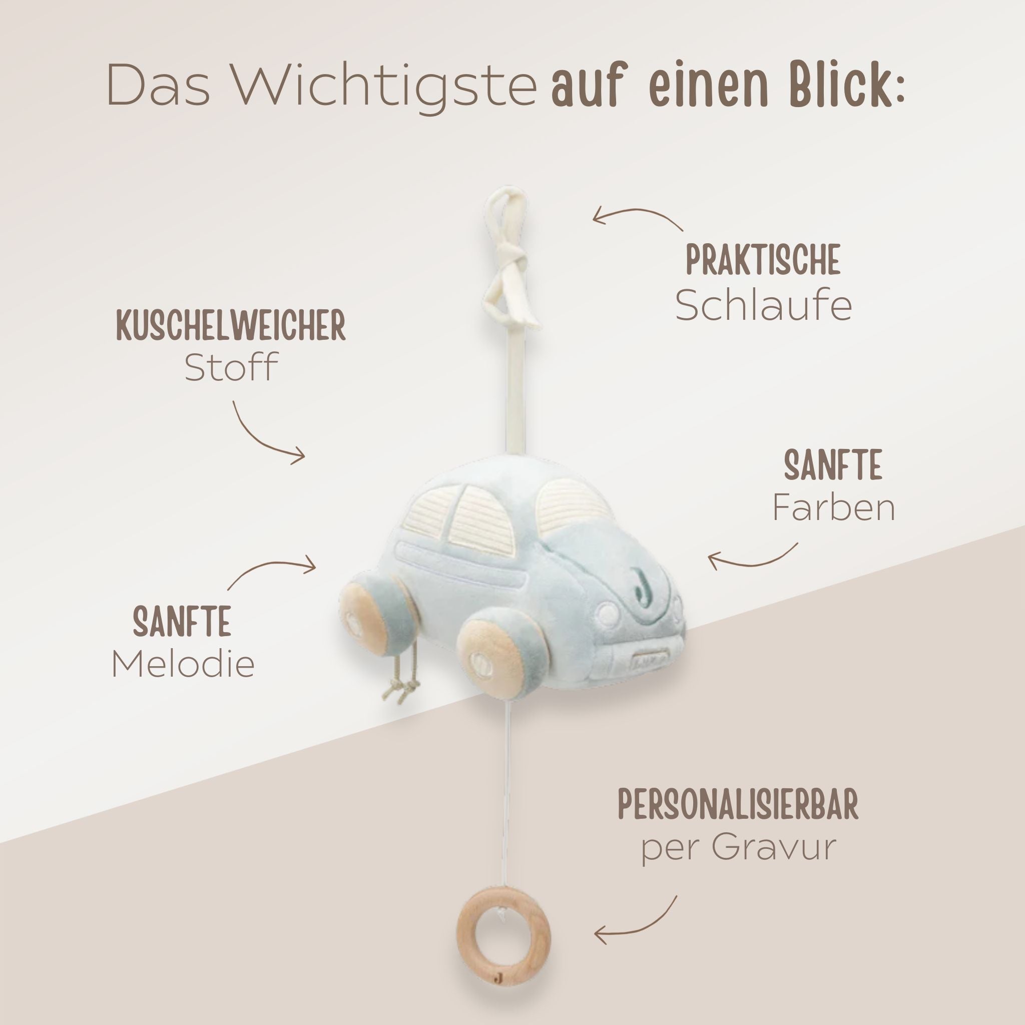 JOLLEIN Spieluhr personalisiert - Auto & Vogel - wunderwunsch