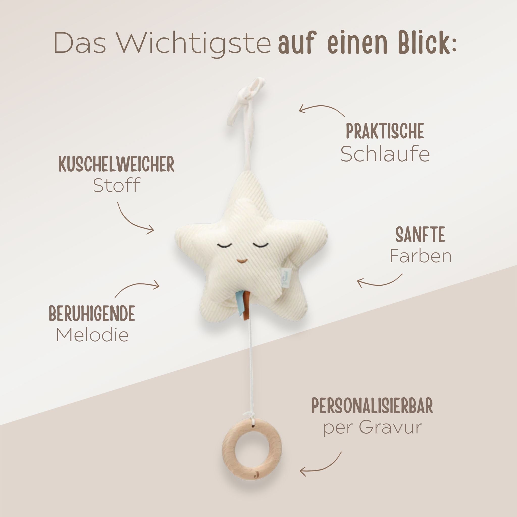 JOLLEIN Spieluhr Stern personalisiert - Creme & Blau - wunderwunsch