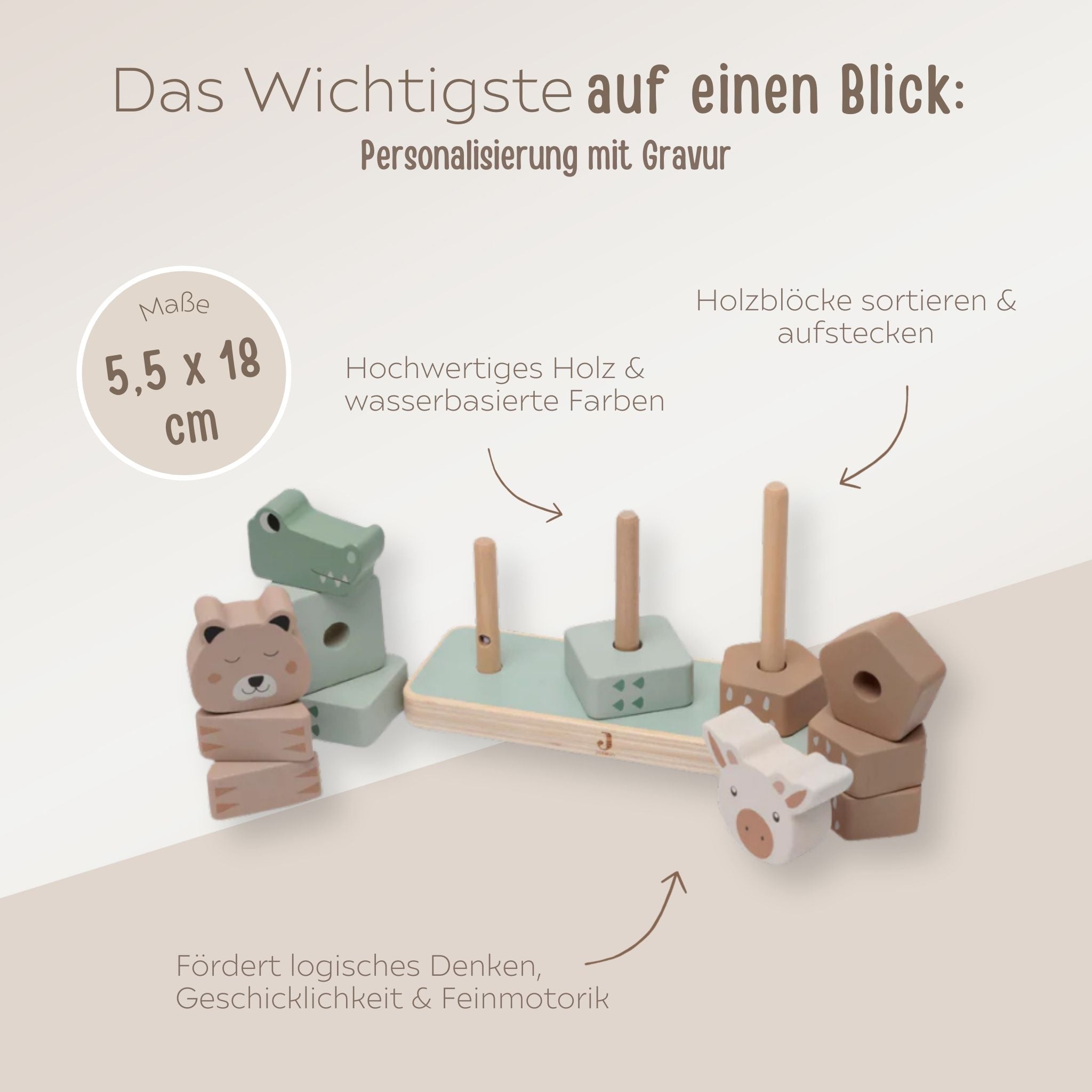 JOLLEIN Stapelspiel Dschungel Holz personalisiert - wunderwunsch