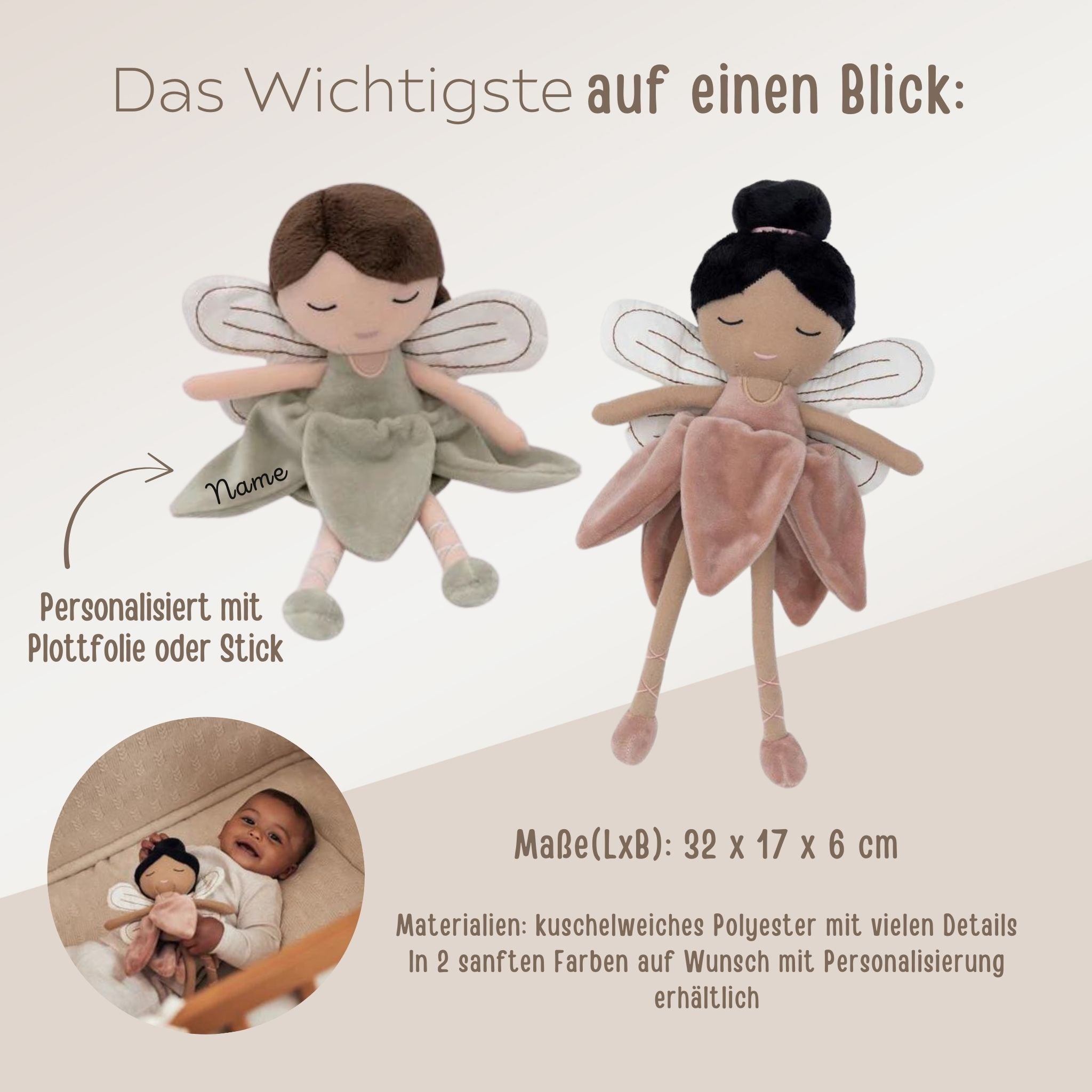 JOLLEIN Stoffpuppe Fee personalisiert - wunderwunsch