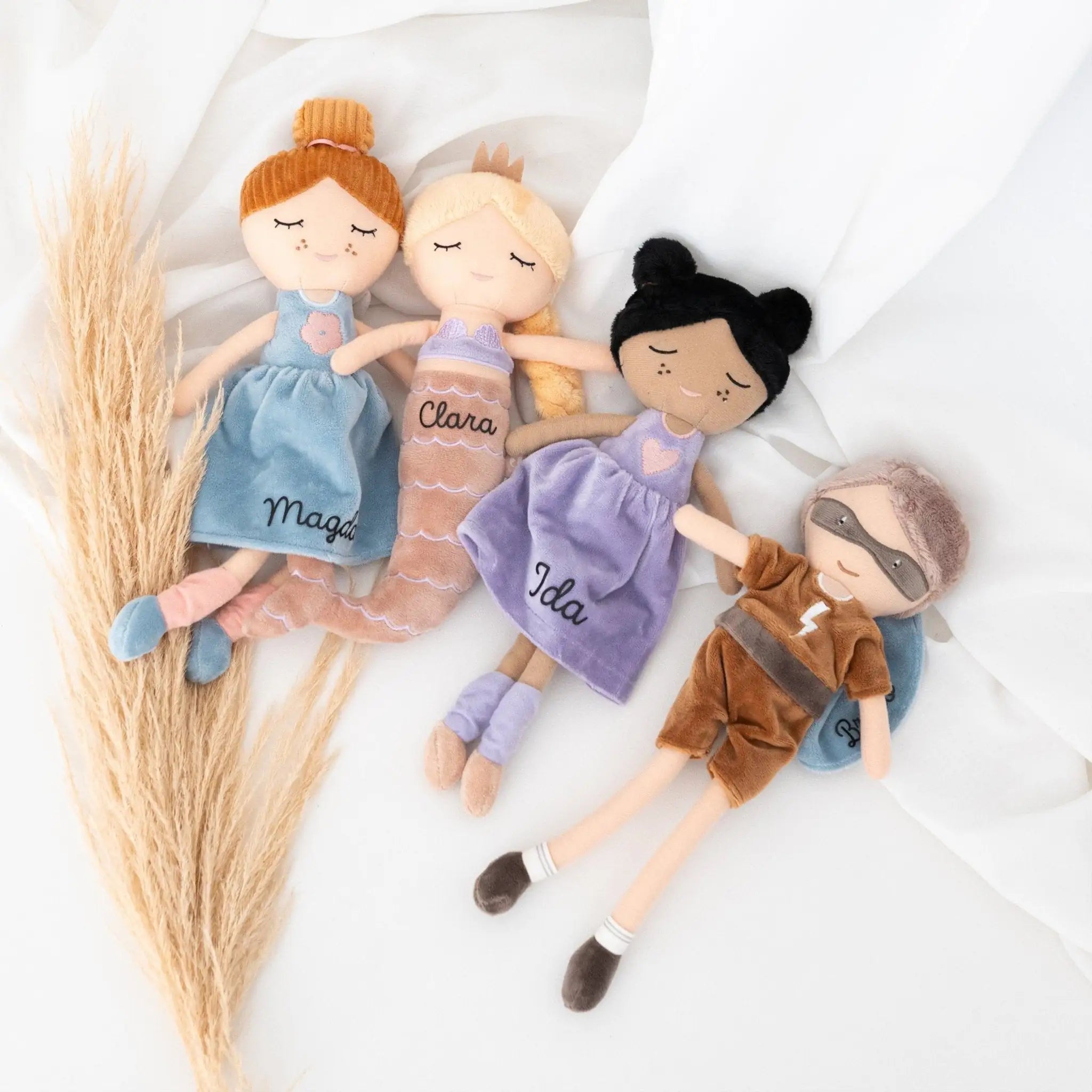 JOLLEIN Stoffpuppe personalisiert - Meerjungfrau, Superheld & Mädchen - wunderwunsch