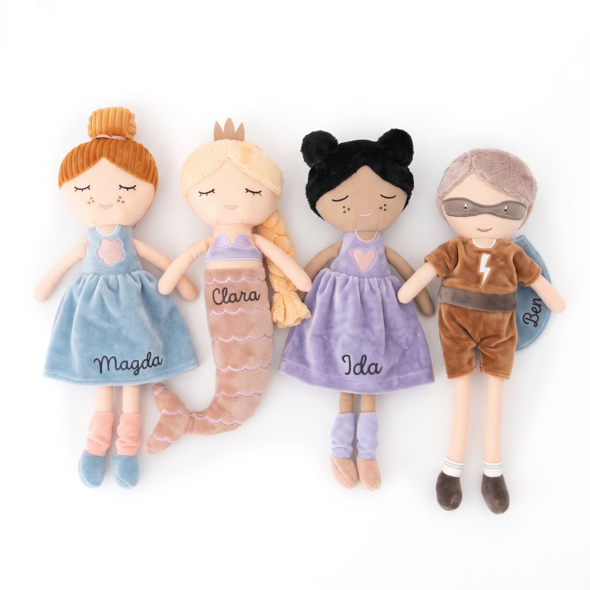 JOLLEIN Stoffpuppe personalisiert - Meerjungfrau, Superheld & Mädchen - wunderwunsch