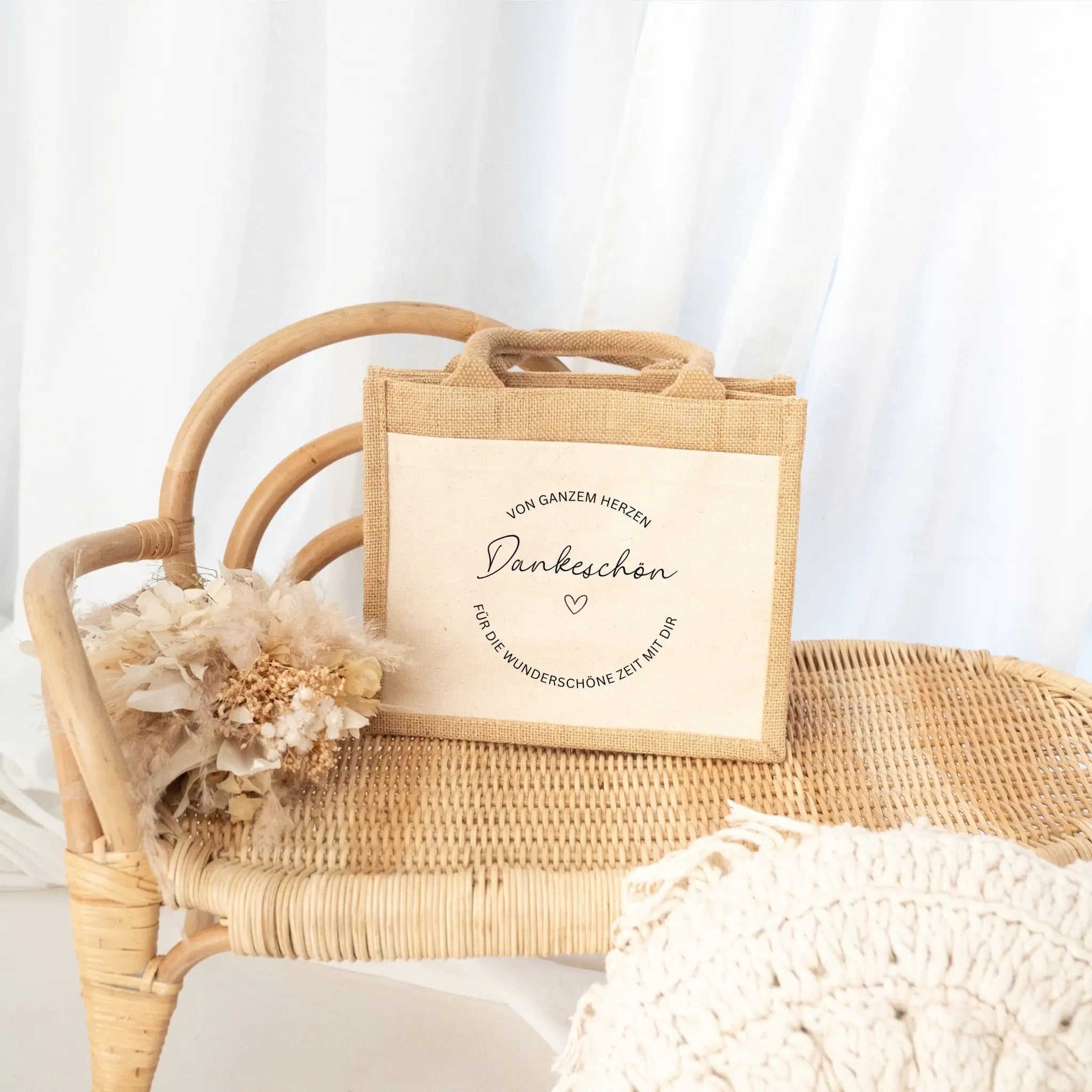 Jutetasche mit Stoffbesatz - Dankeschön von Herzen - wunderwunsch