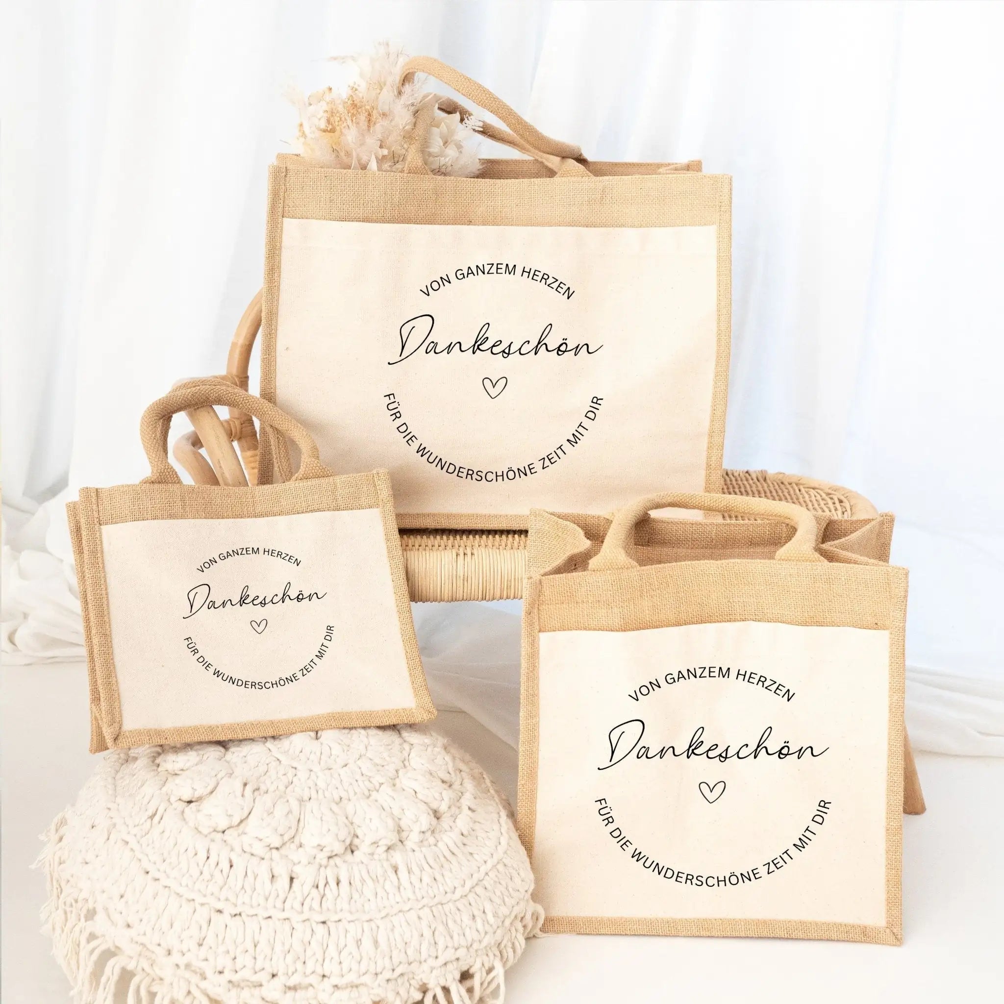 Jutetasche mit Stoffbesatz - Dankeschön von Herzen - wunderwunsch