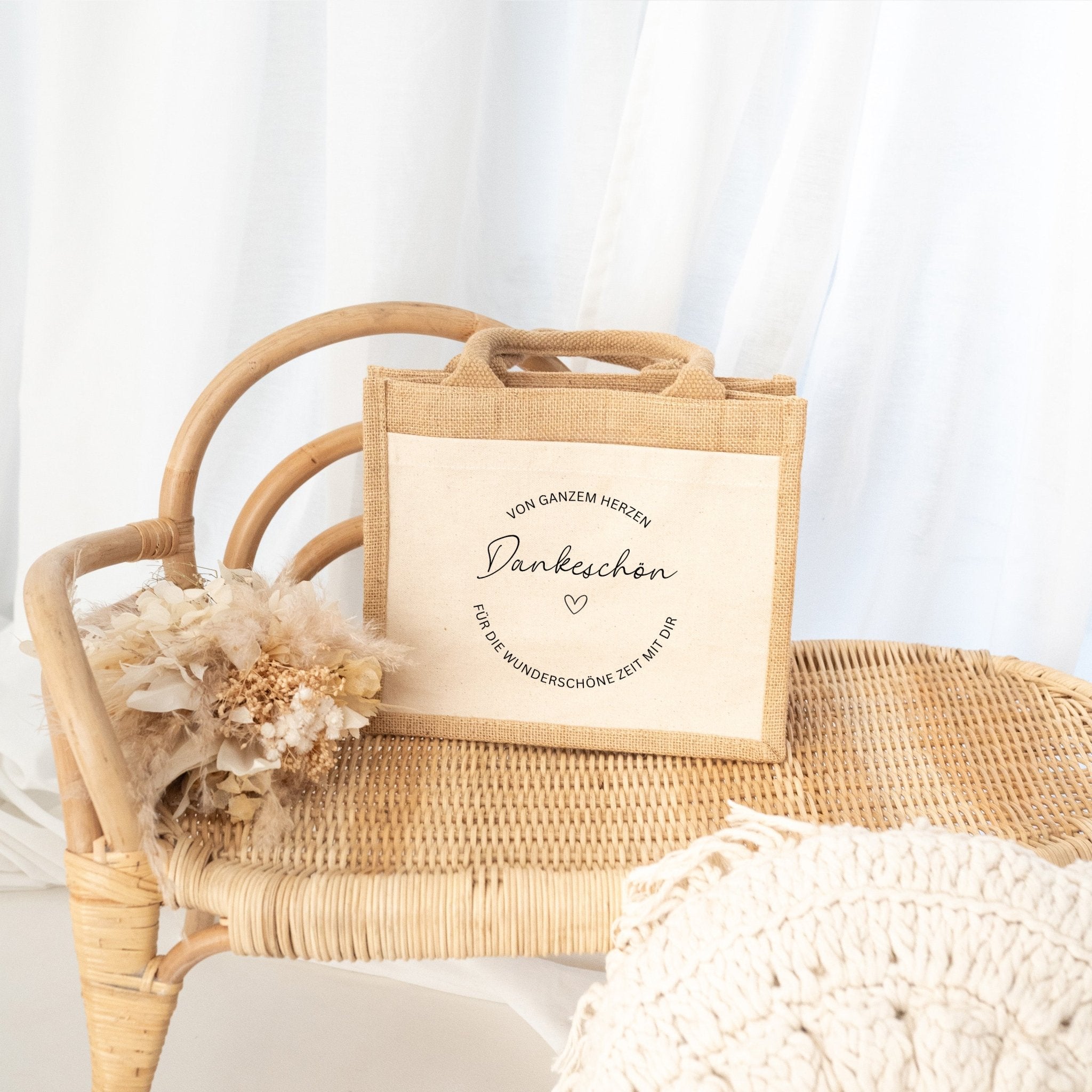 Jutetasche mit Stoffbesatz - Dankeschön von Herzen - wunderwunsch